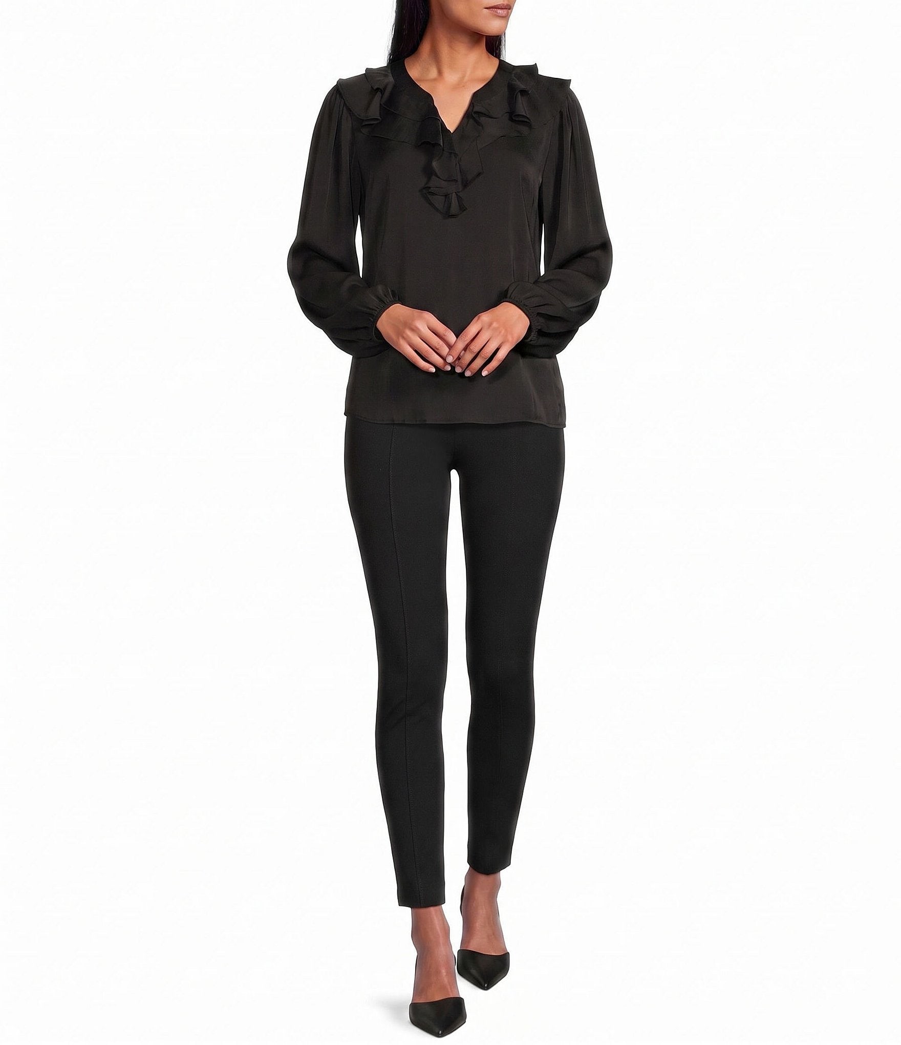 Investments Ruffle V-Neck Long Sleeve Blouse