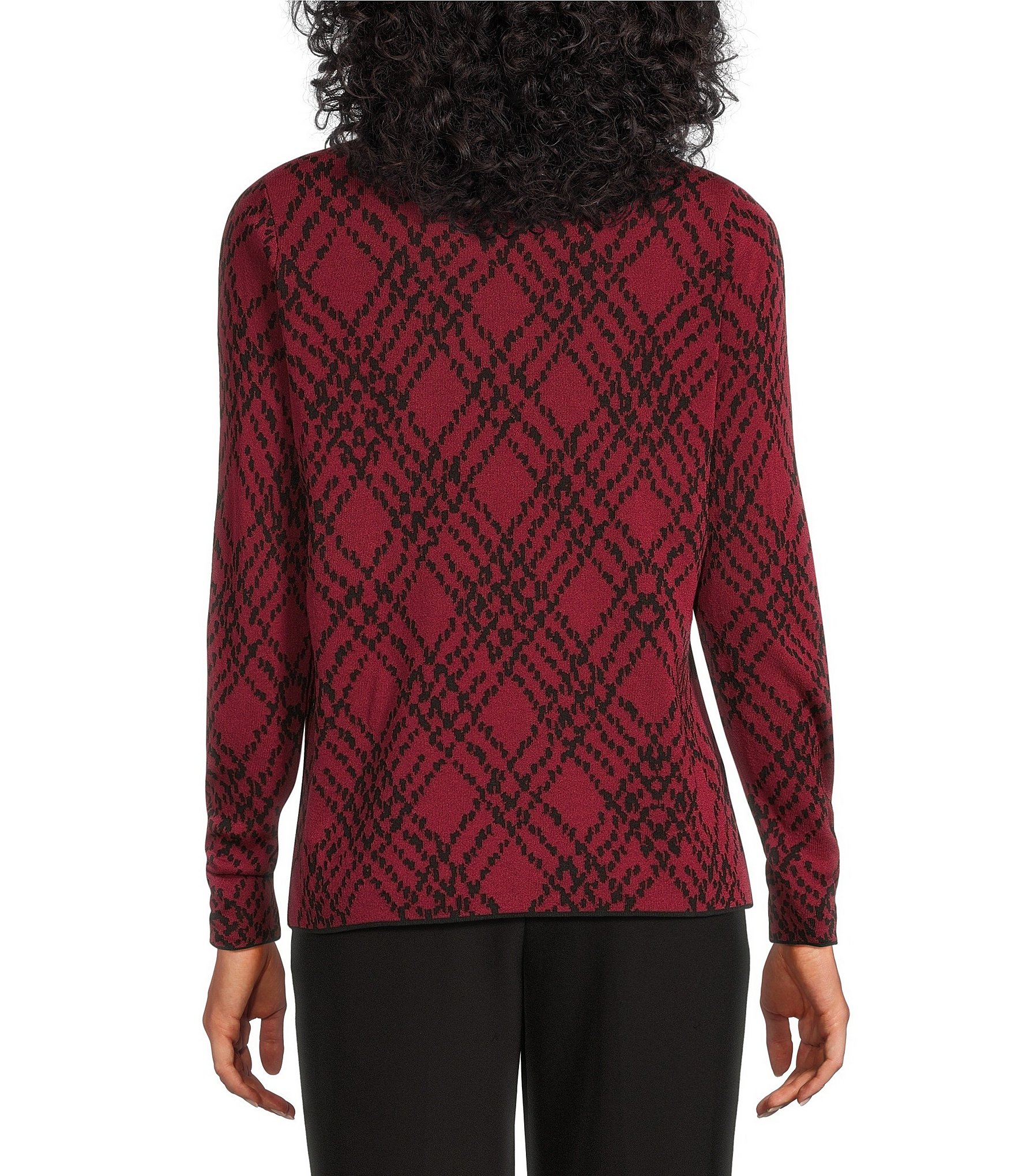 Investments Rumba Red Plaid Mock Neck Pullover Long Sleeves Top