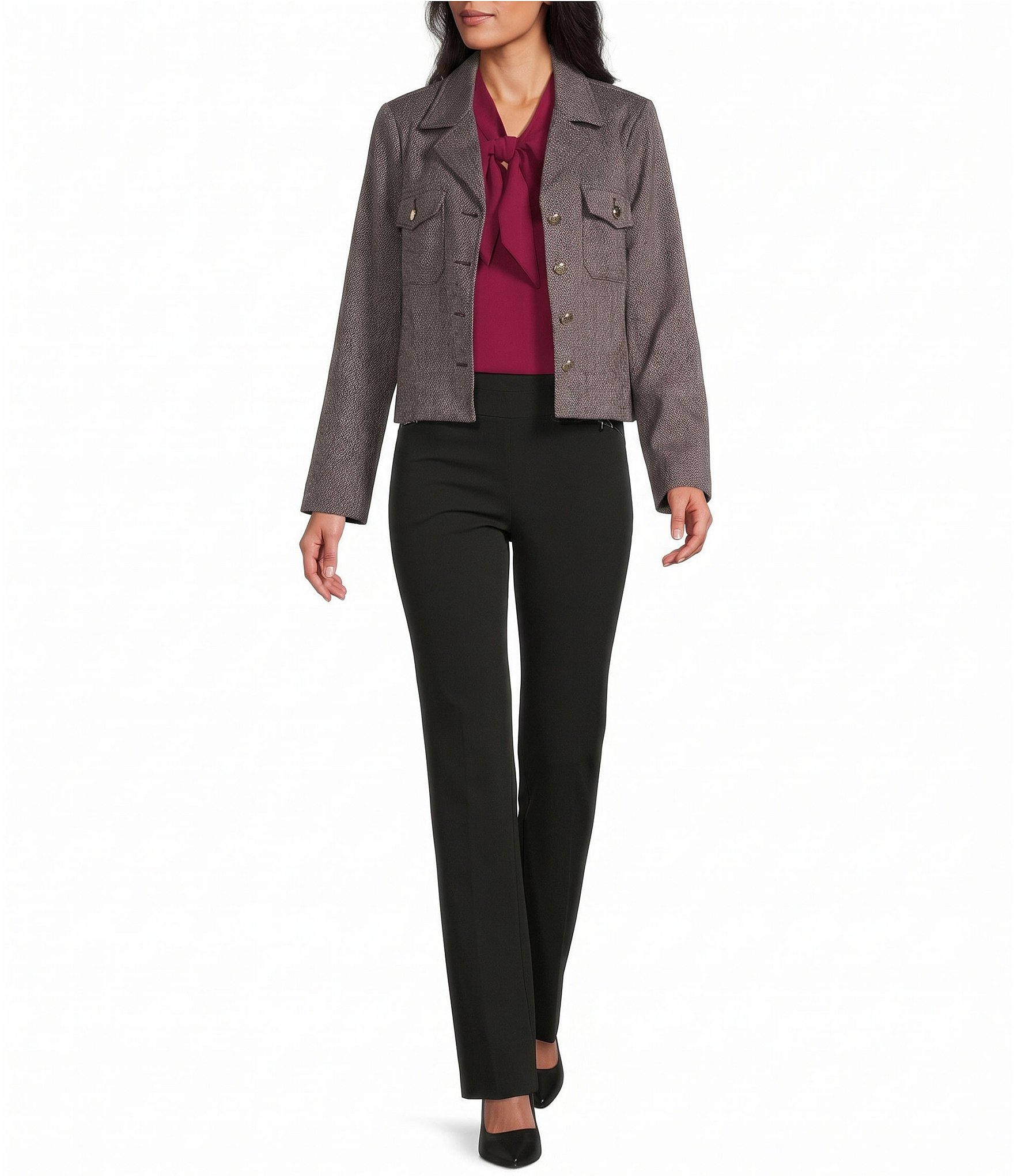 Investments Textured Long Sleeve Notch Lapel Button Front Blazer