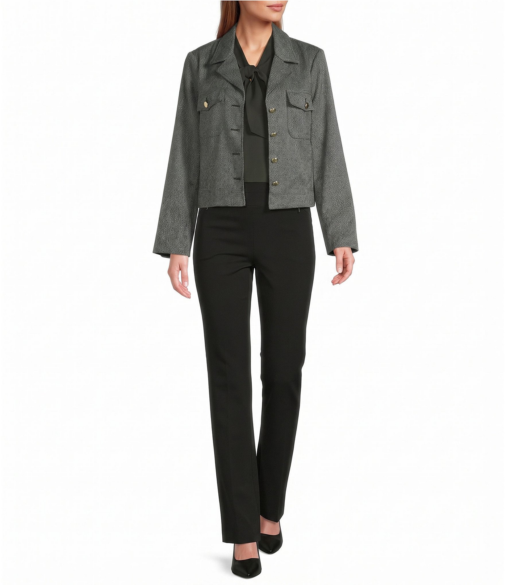 Investments Textured Long Sleeve Notch Lapel Button Front Blazer