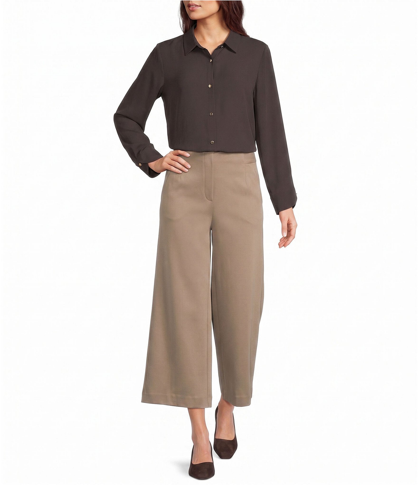 Investments Wide Leg Pull-On Twill Crop Pants