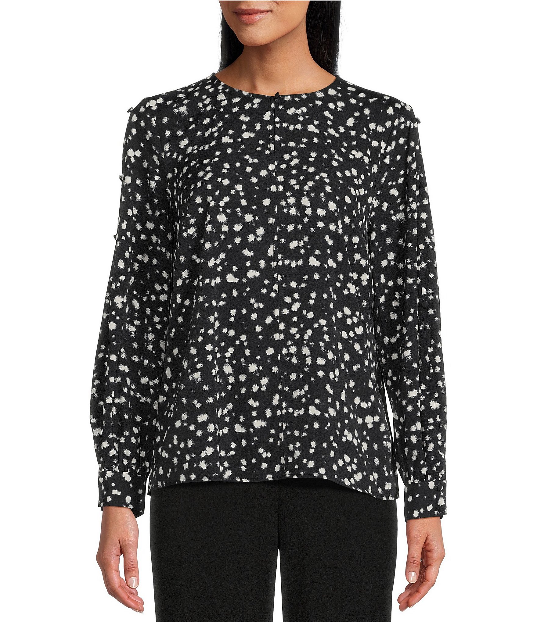 Slim Factor by Investments Floral Placement Print Long Sleeve