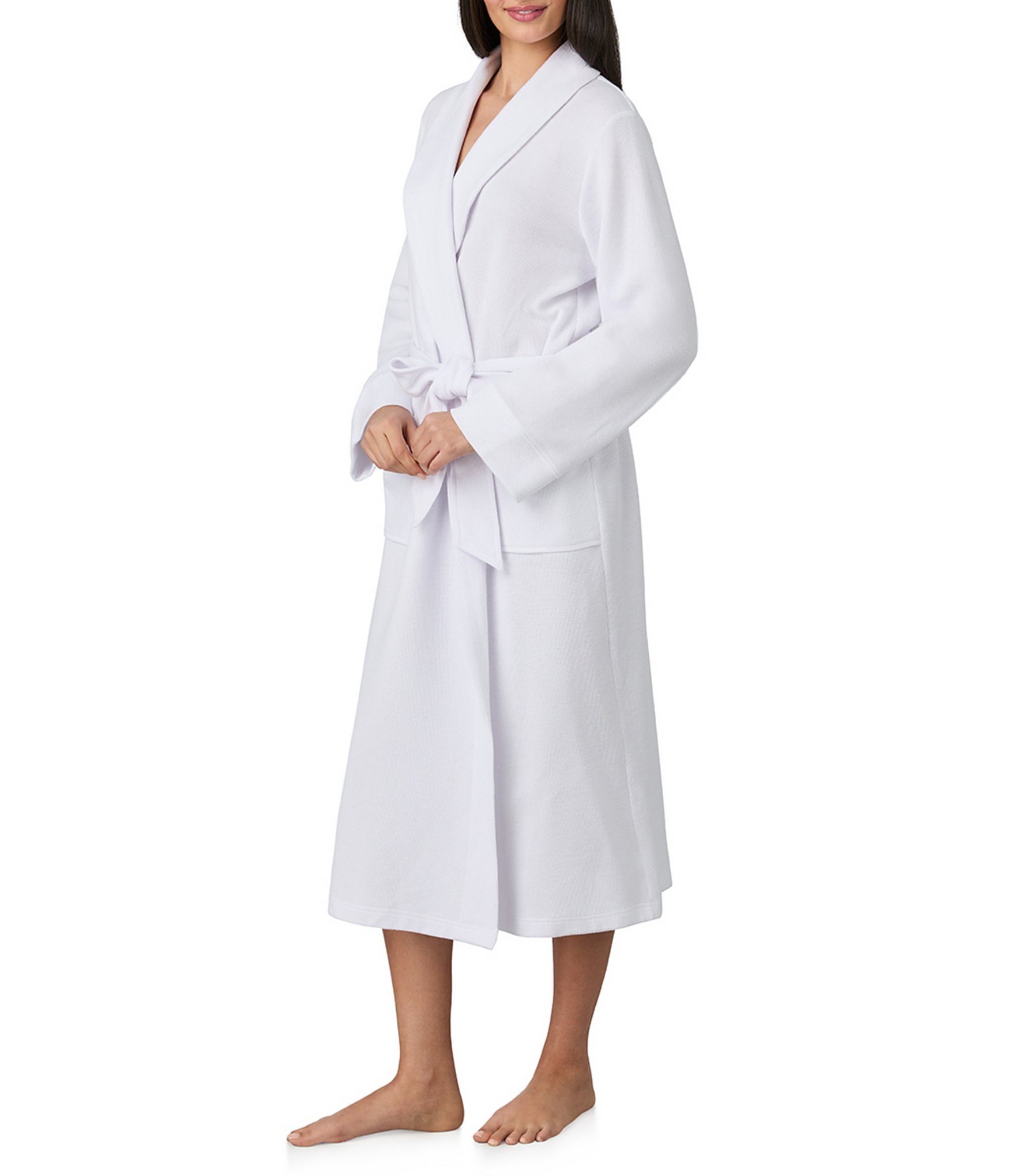 iRelax Solid Long Sleeve Shawl Collar Double Knit Pique Long Robe