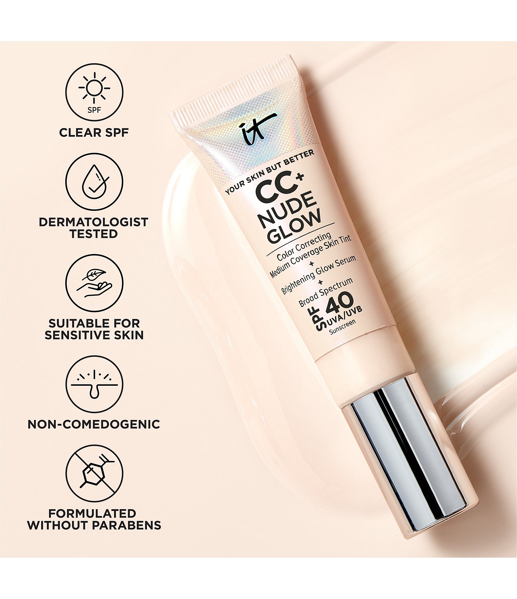 IT Cosmetics CC+ Nude Glow Lightweight Foundation + Glow Serum SPF 40