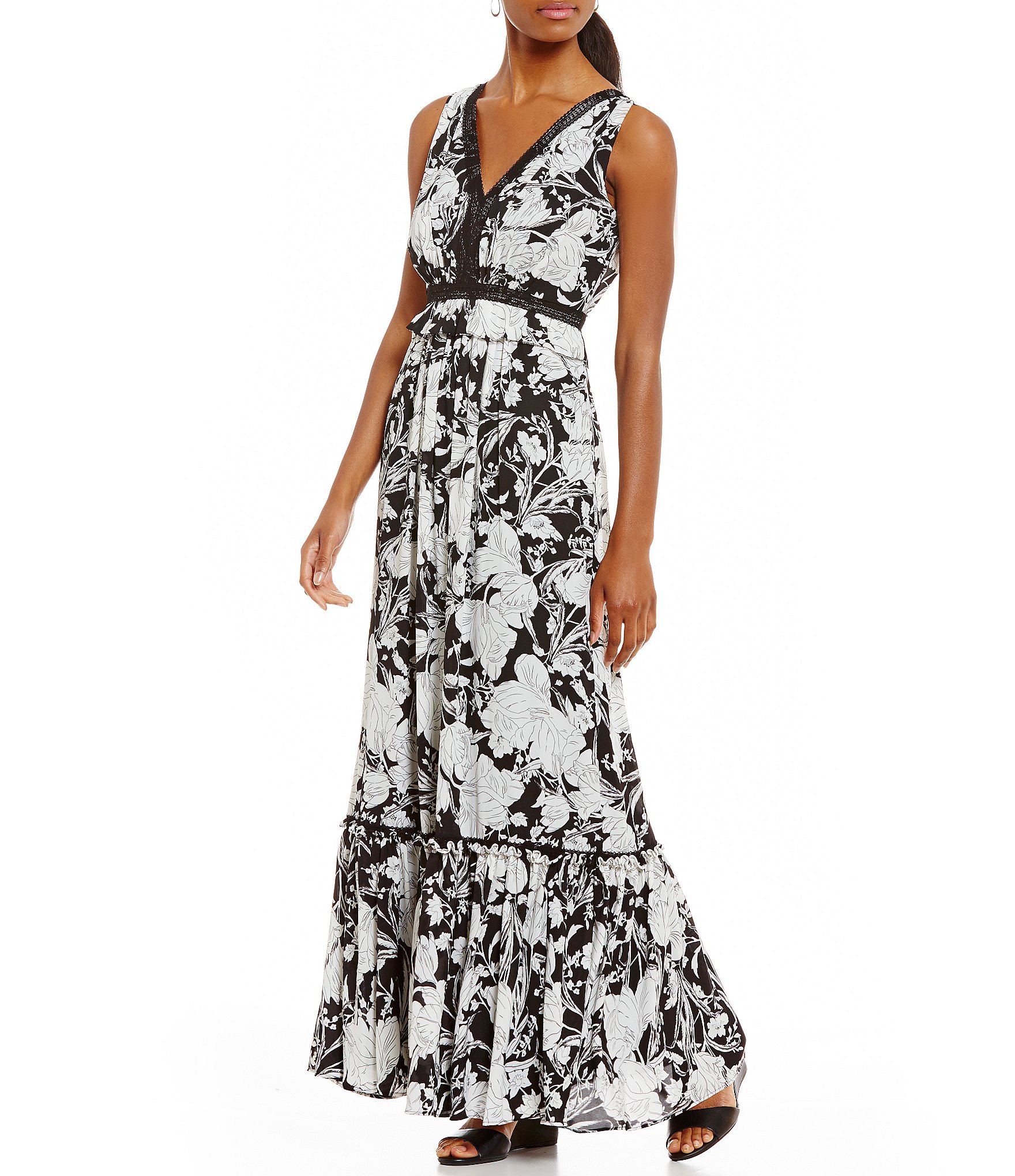 Ivanka Trump Georgette Floral Print Tiered Ruffle Hem Maxi Dress | Dillards