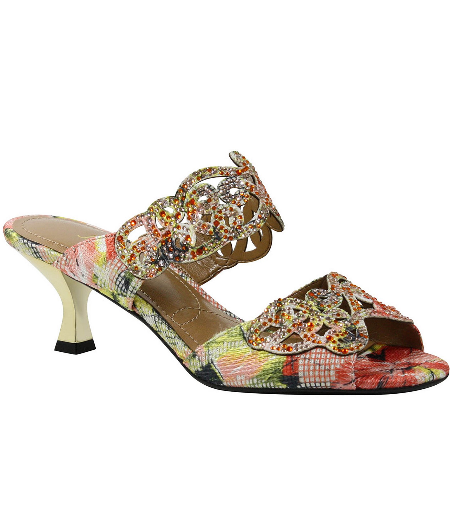 J. Renee Francie Floral Fabric Rhinestoned Banded Dress Sandals | Dillards