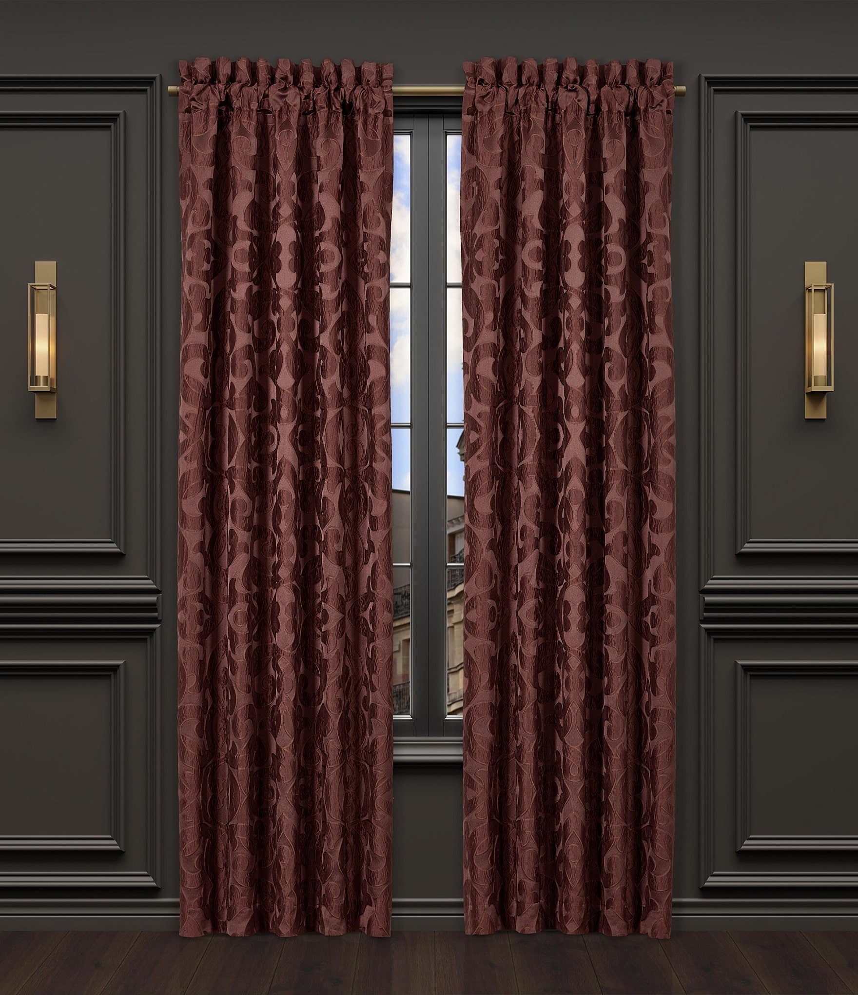 J. Queen New York La Boheme Scroll Damask Window Treatments
