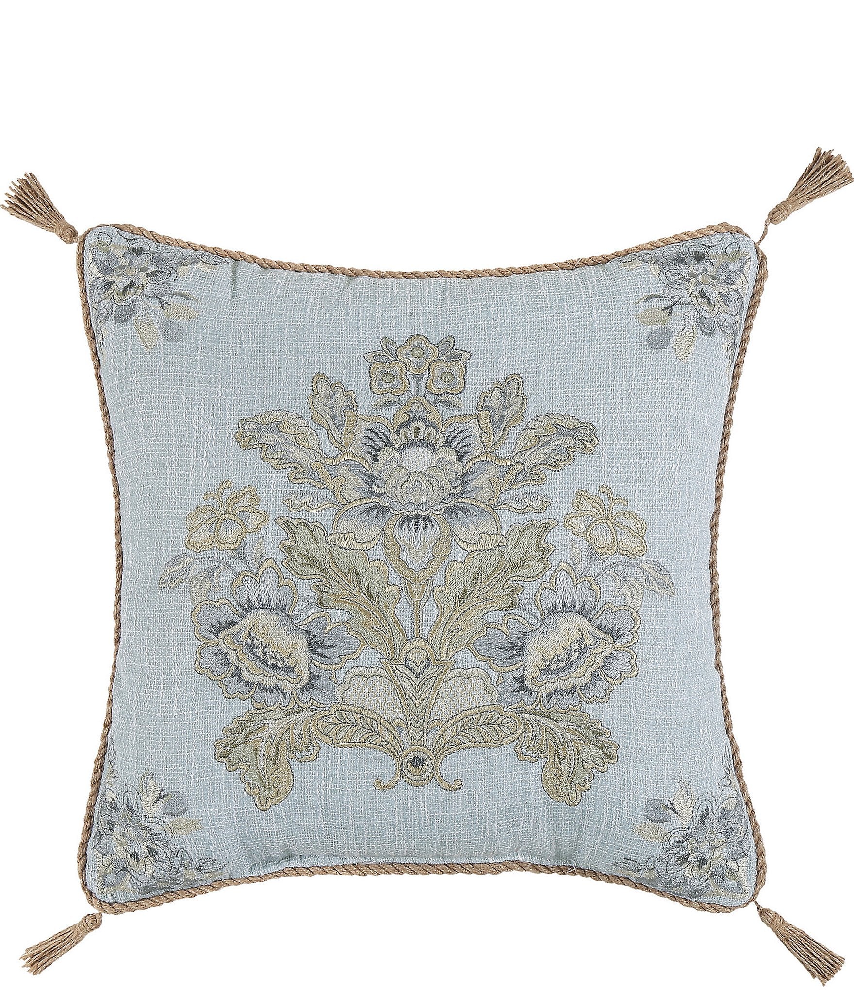 J. Queen New York 18#double; Pasadena Floral Damask Square Embellished Decorative Throw Pillow