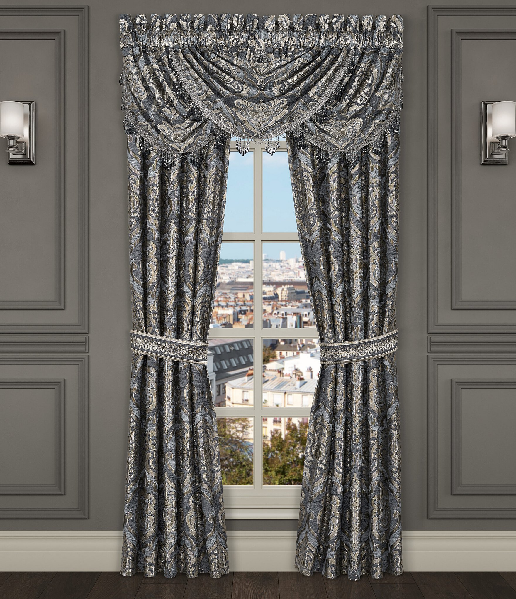 J. Queen New York Amici Iron Gate Damask Window Treatment