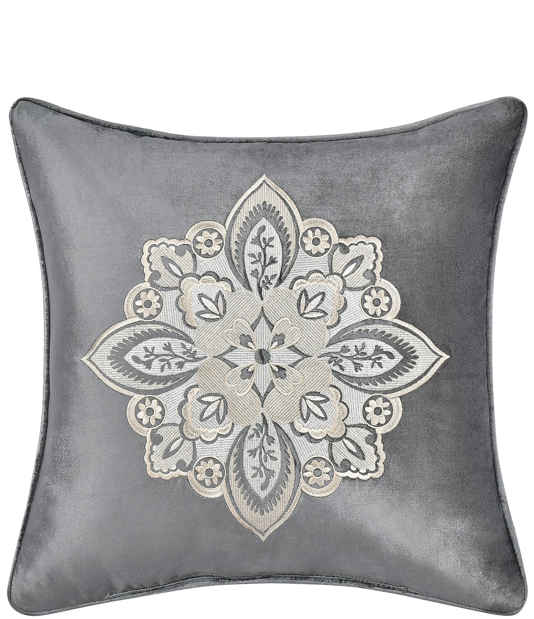 J. Queen New York Annabelle Embroidery Medallion Square Reversible Embellished Decorative Throw Pillow