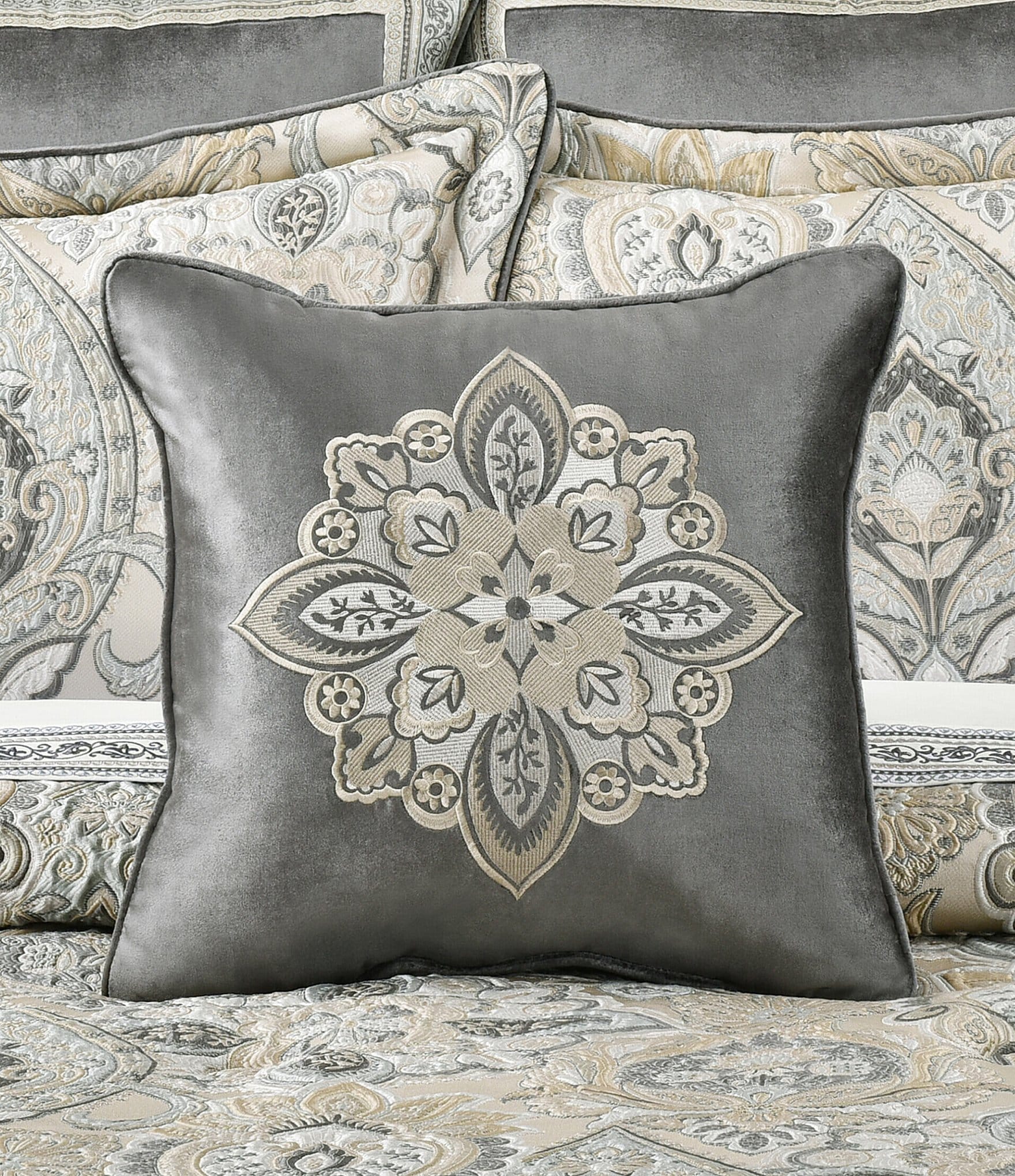 J. Queen New York Annabelle Embroidery Medallion Square Reversible Embellished Decorative Throw Pillow