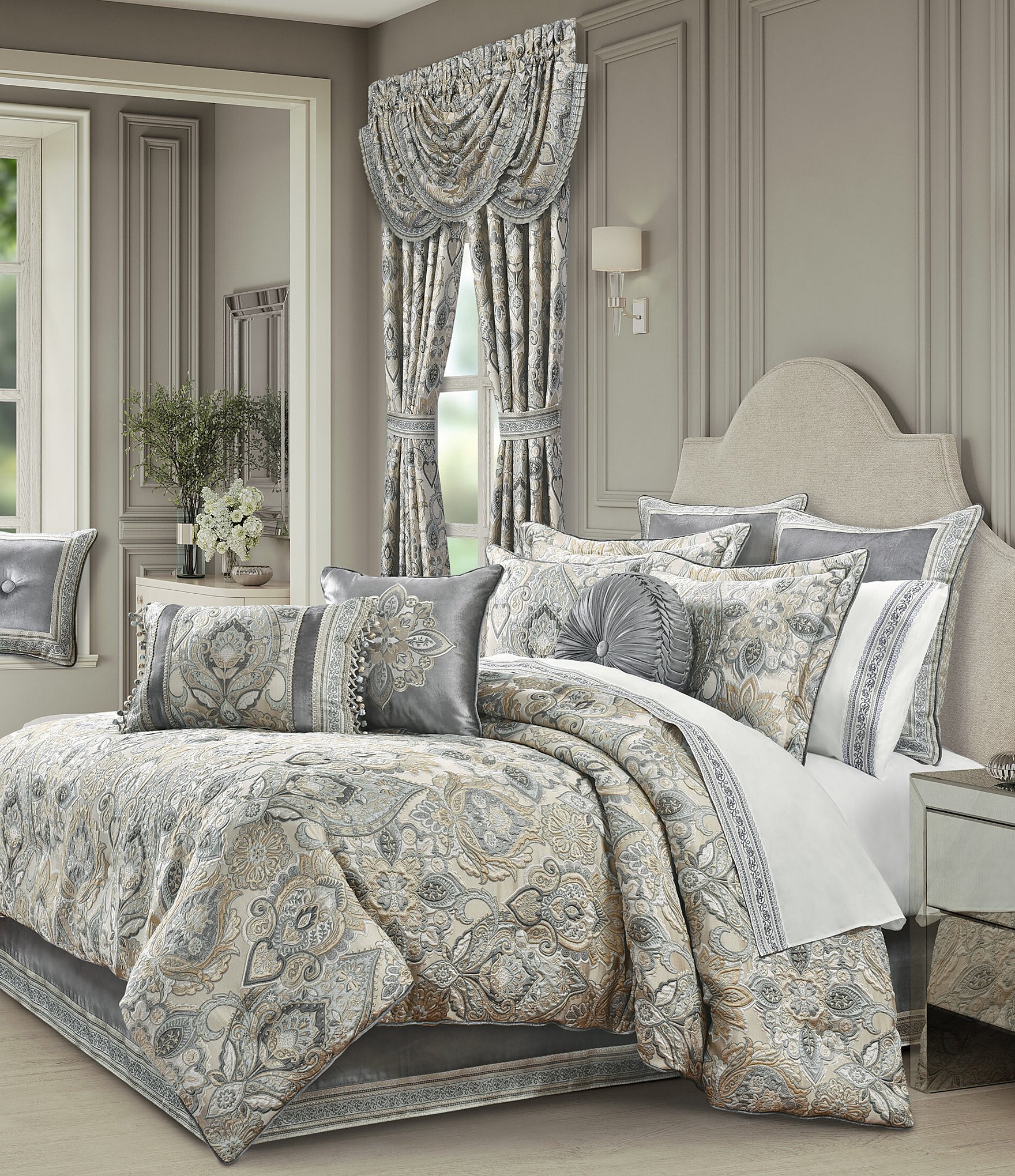 J. Queen New York Annabelle Embroidery Medallion Square Reversible Embellished Decorative Throw Pillow