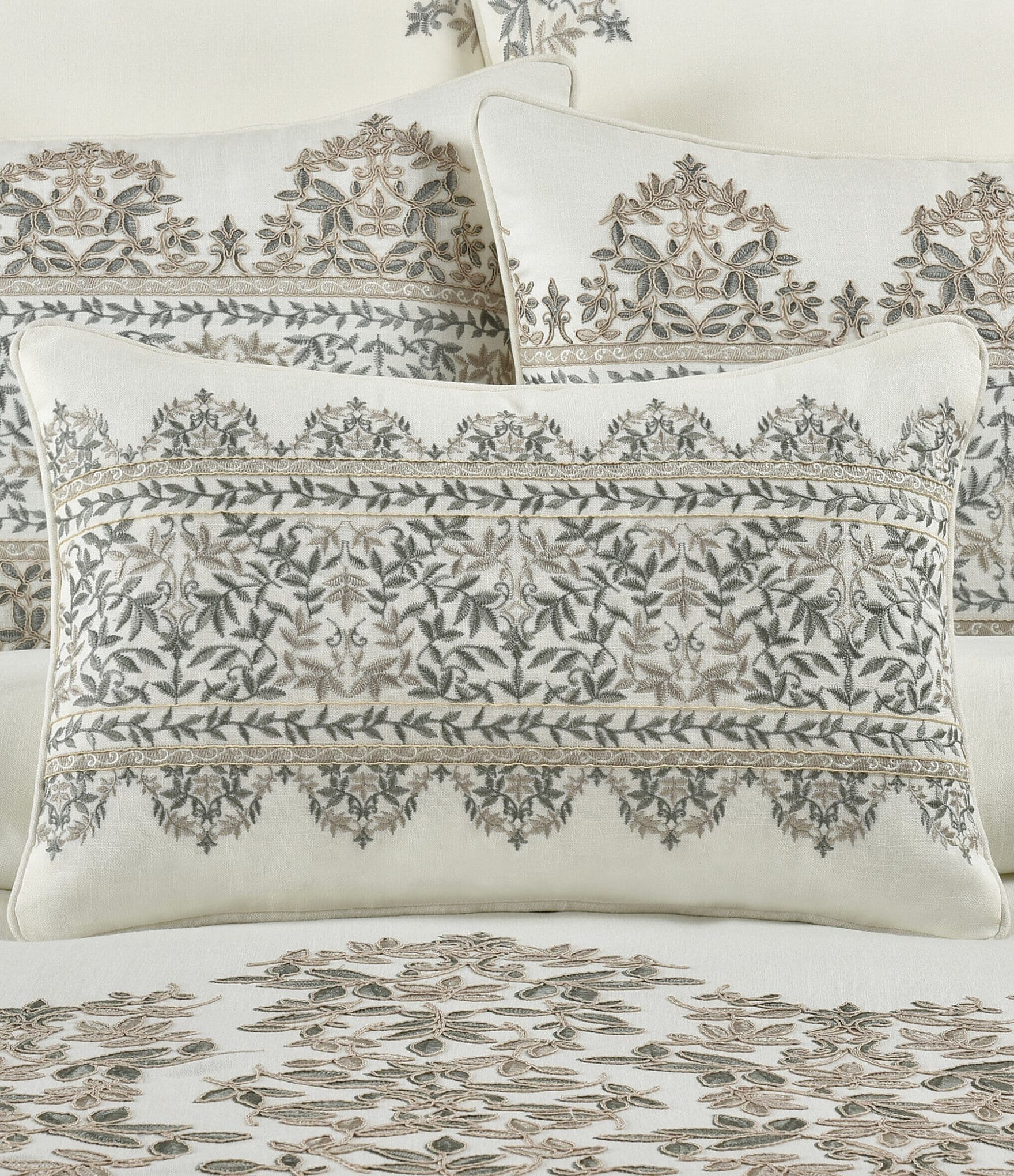 J. Queen New York Arbour Grove Leaf Embroidered Medallion Silhouette Boudoir Pillow