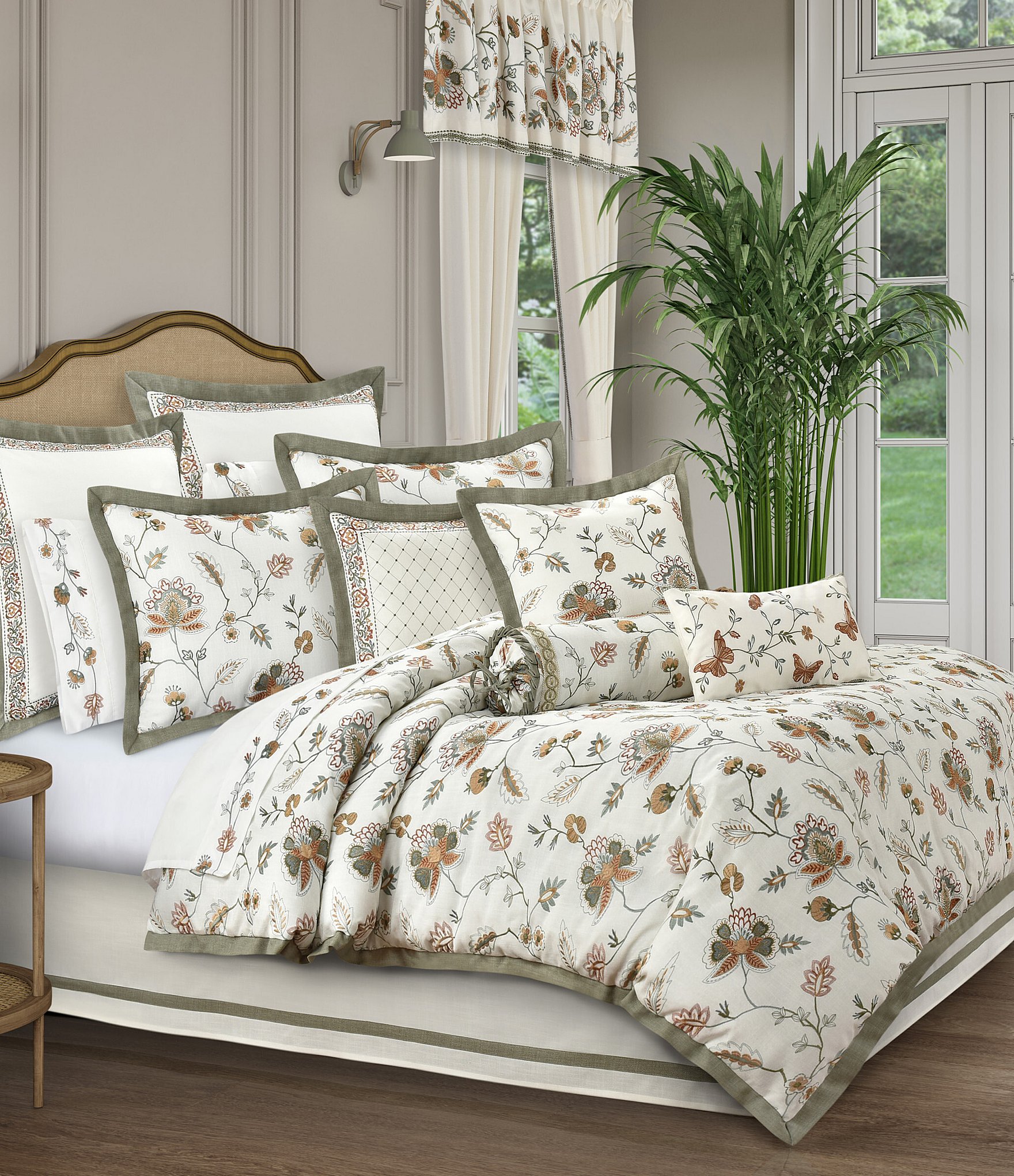 J. Queen New York Athena Embroidered Floral Bolster Decorative Throw Pillow