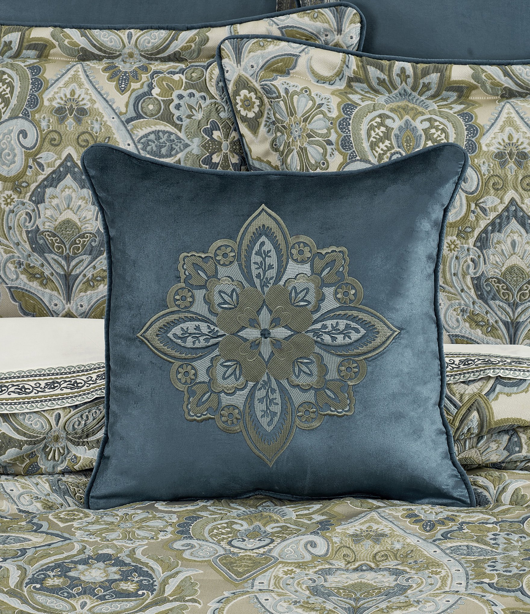 J. Queen New York Avellino Embroidered Medallion Reversible Square Pillow