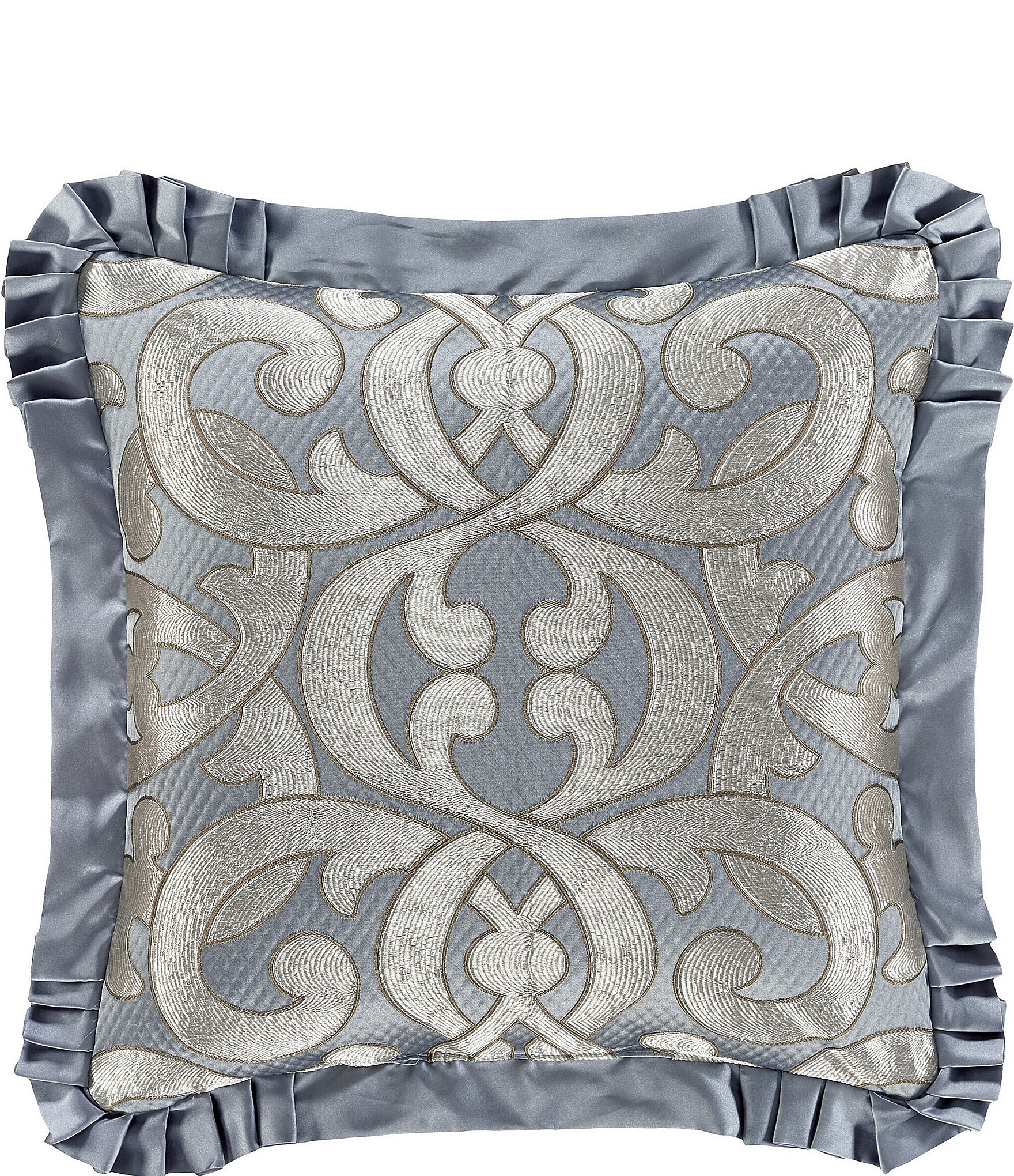 J. Queen New York Barocco Pleated Flanged Square Embellished Decorative Throw Pillow