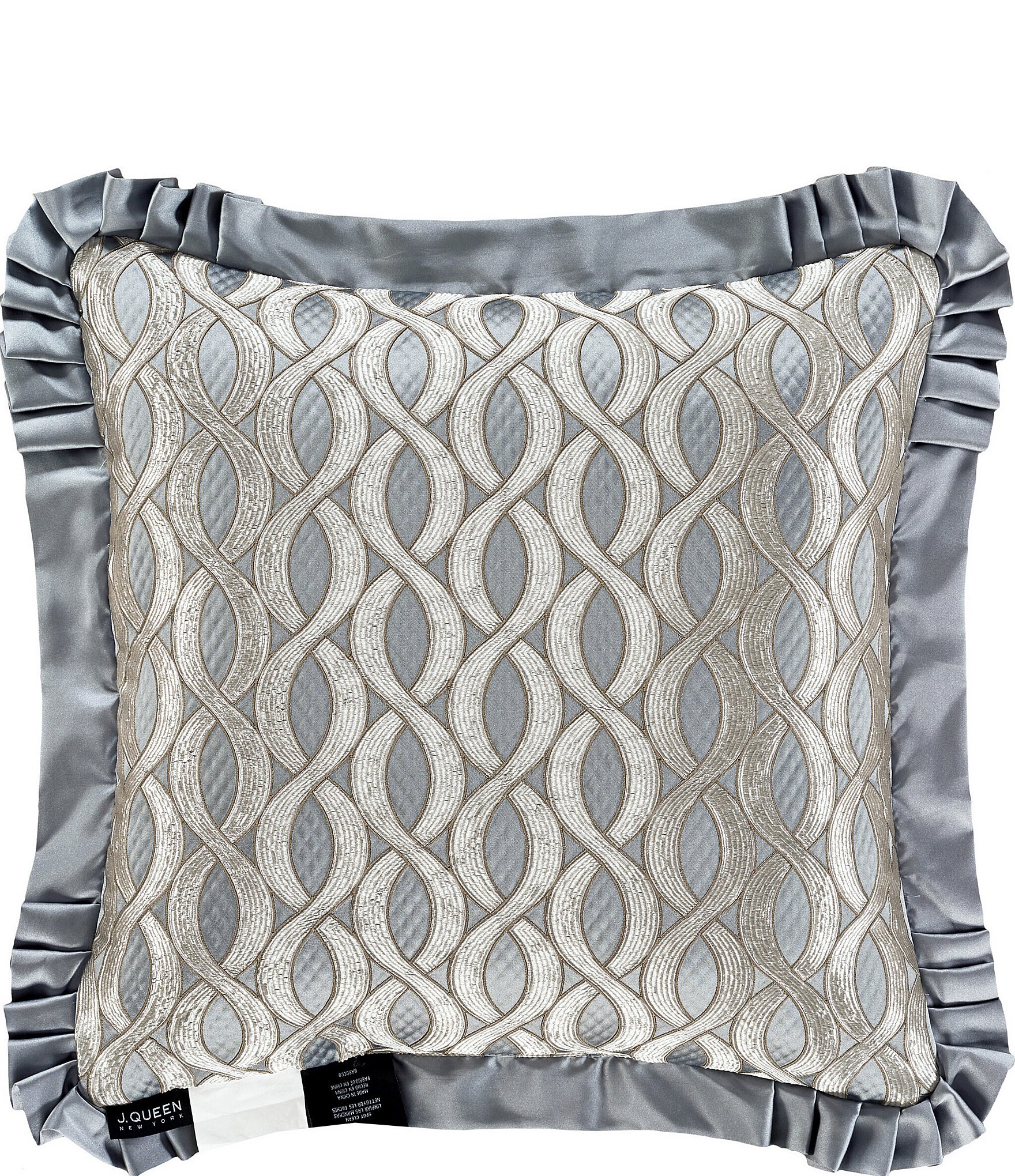 J. Queen New York Barocco Pleated Flanged Square Embellished Decorative Throw Pillow