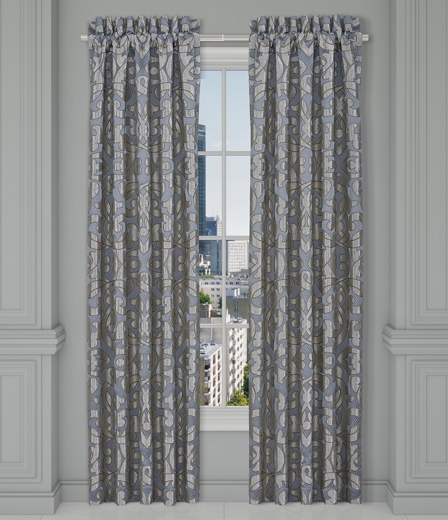 J. Queen New York Barocco Scroll Damask Window Treatment