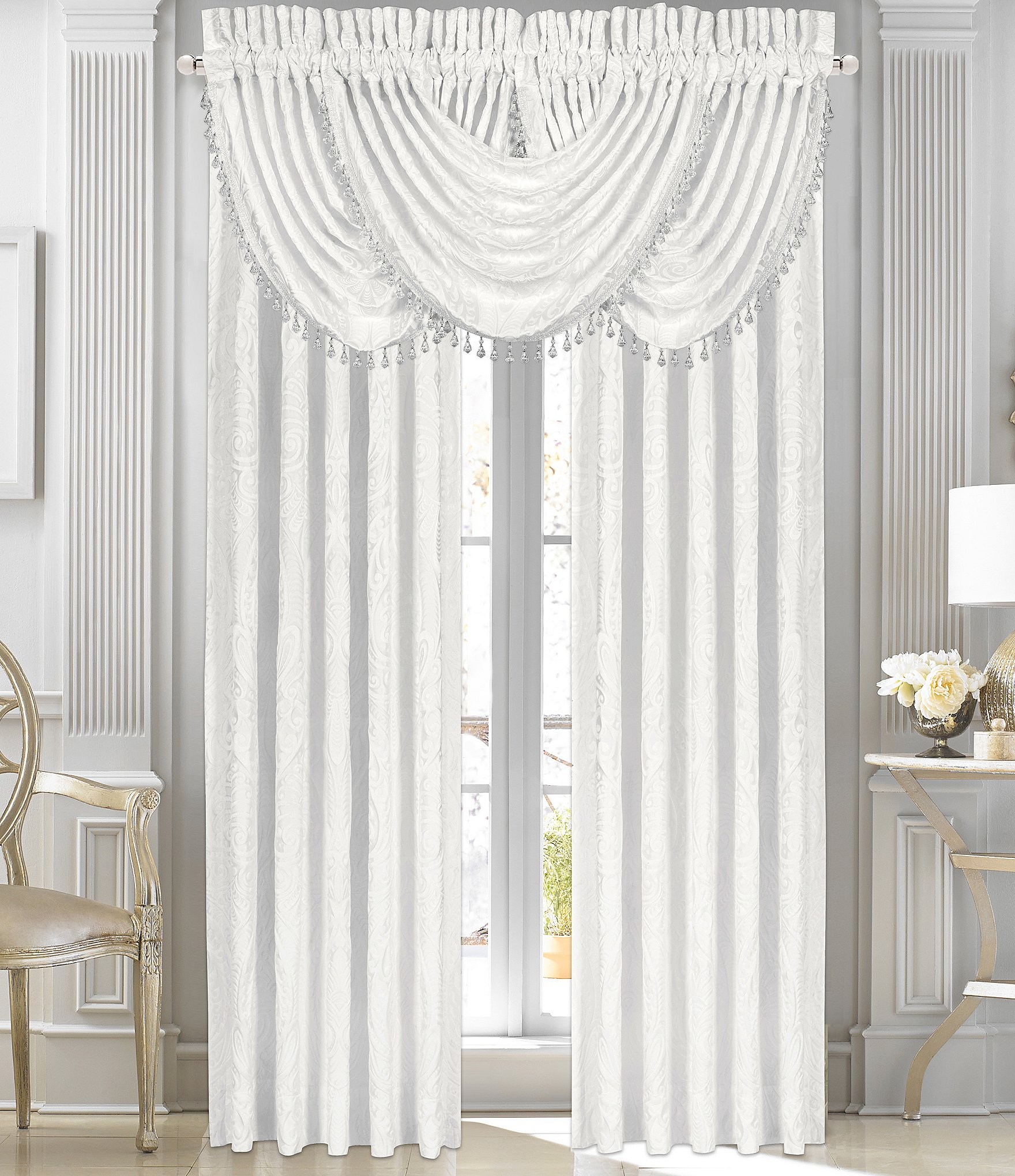 J. Queen New York Bianco Damask Window Treatments