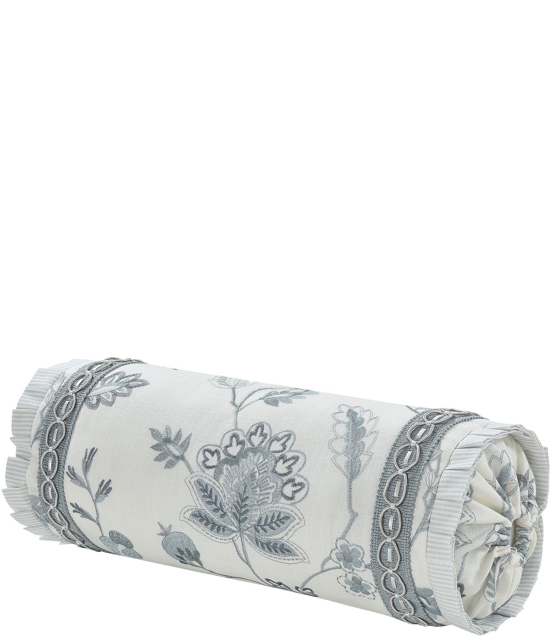 J. Queen New York Blue Garden Floral Embroidered Neckroll Pillow