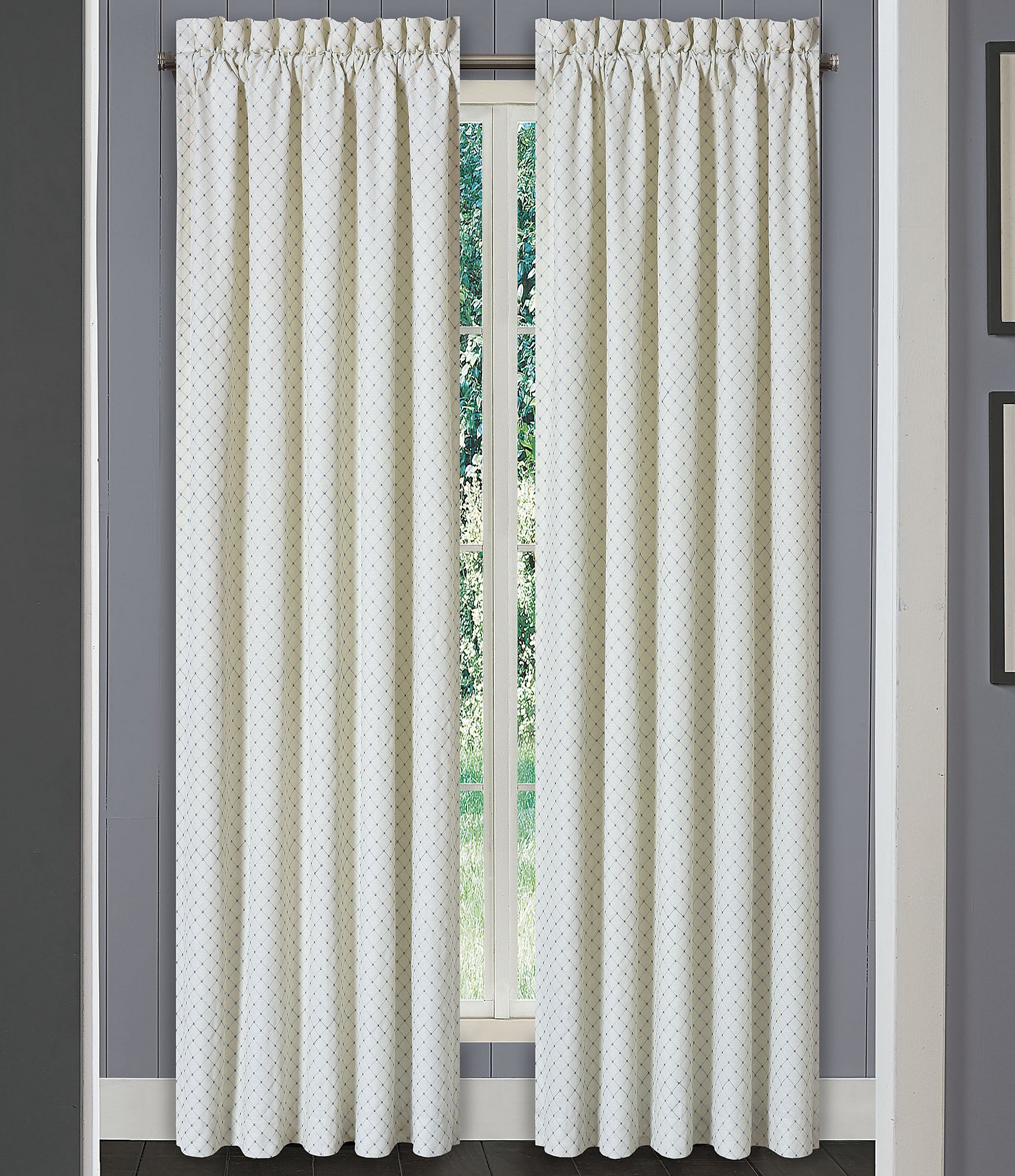 J. Queen New York Garden Textured Blue Diamond Embroidered Window Treatment