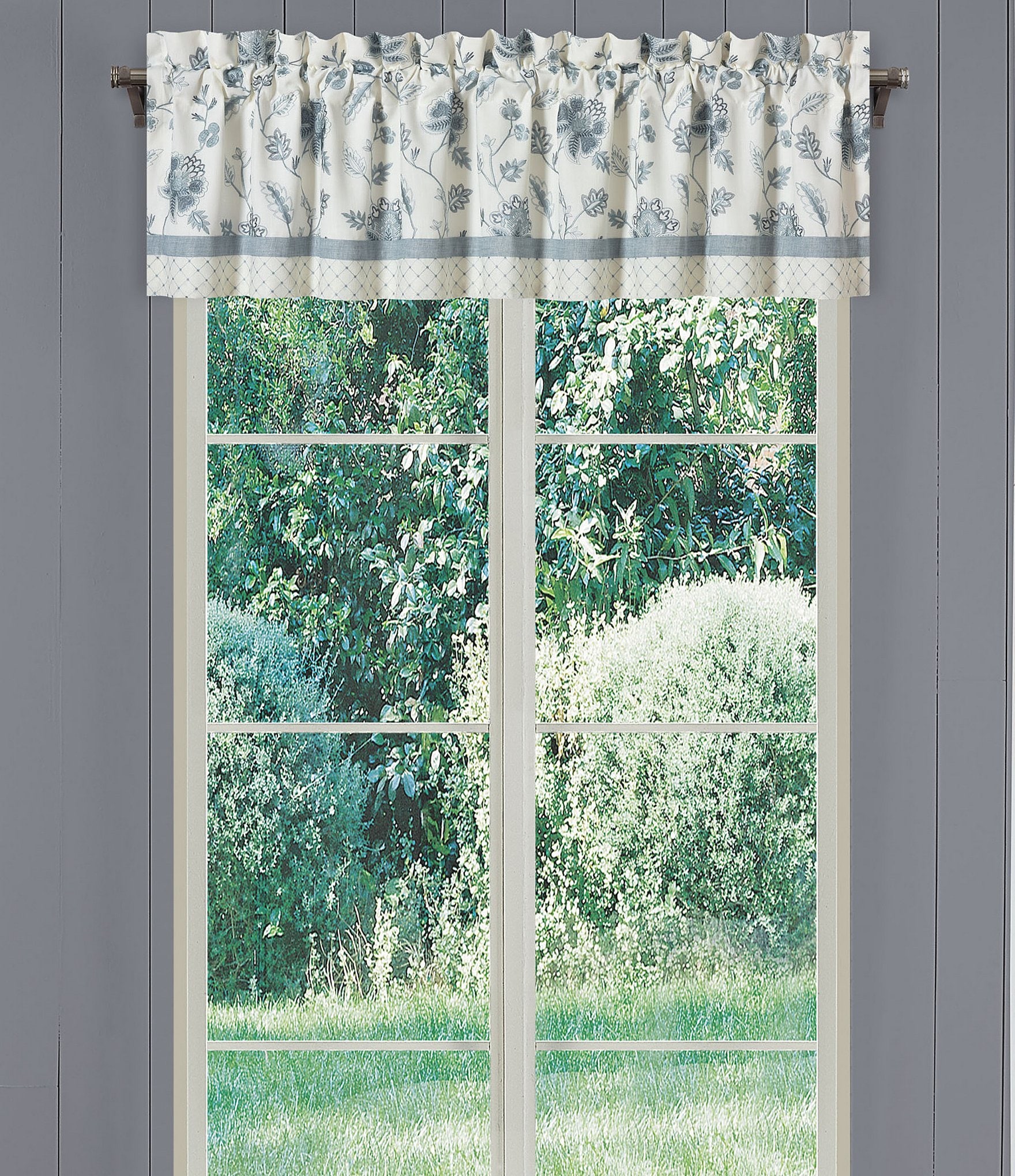 J. Queen New York Garden Textured Blue Diamond Embroidered Window Treatment