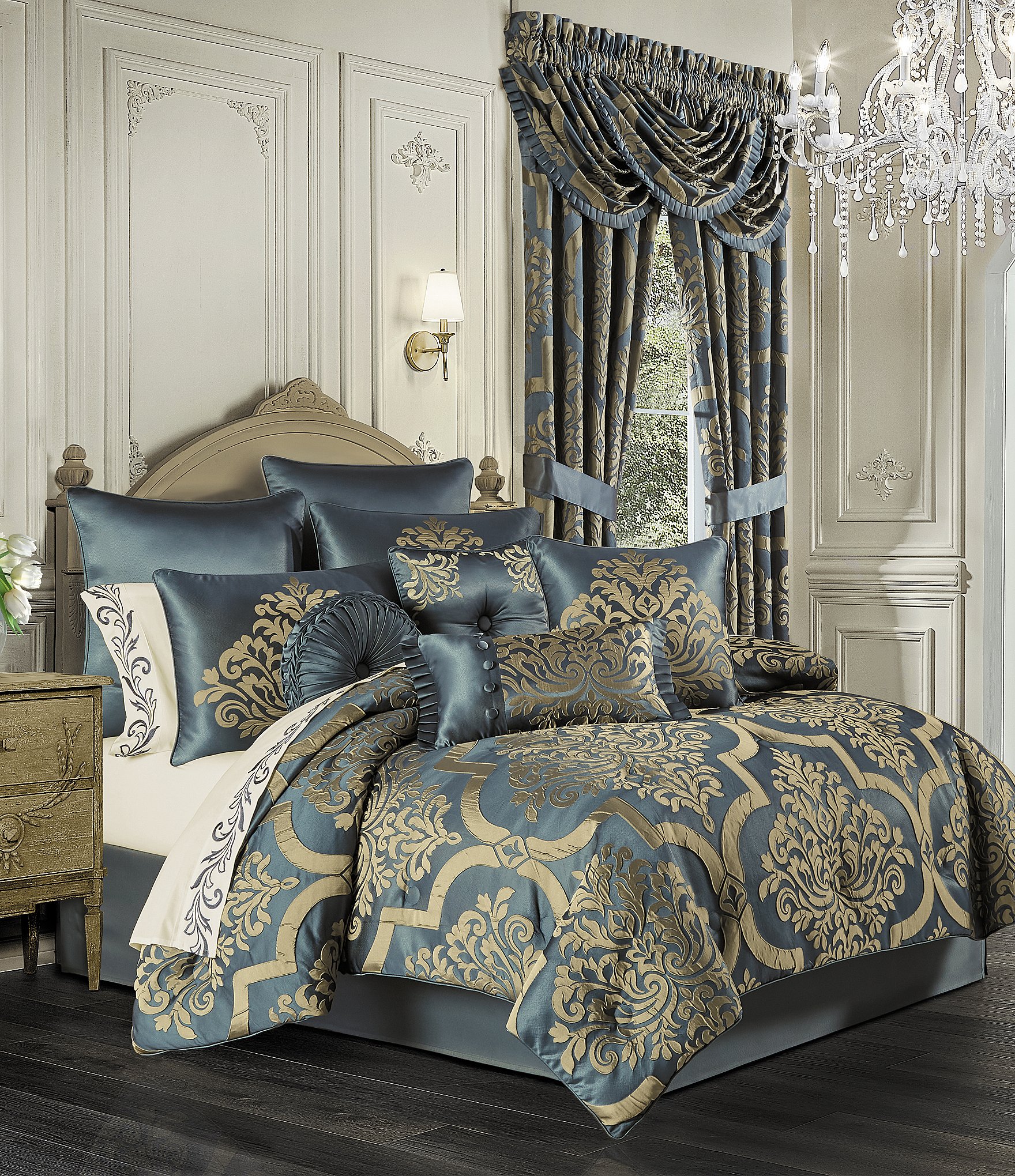 Albany Jacobean Damask Comforter Set Luxury Bedding by J Queen New York