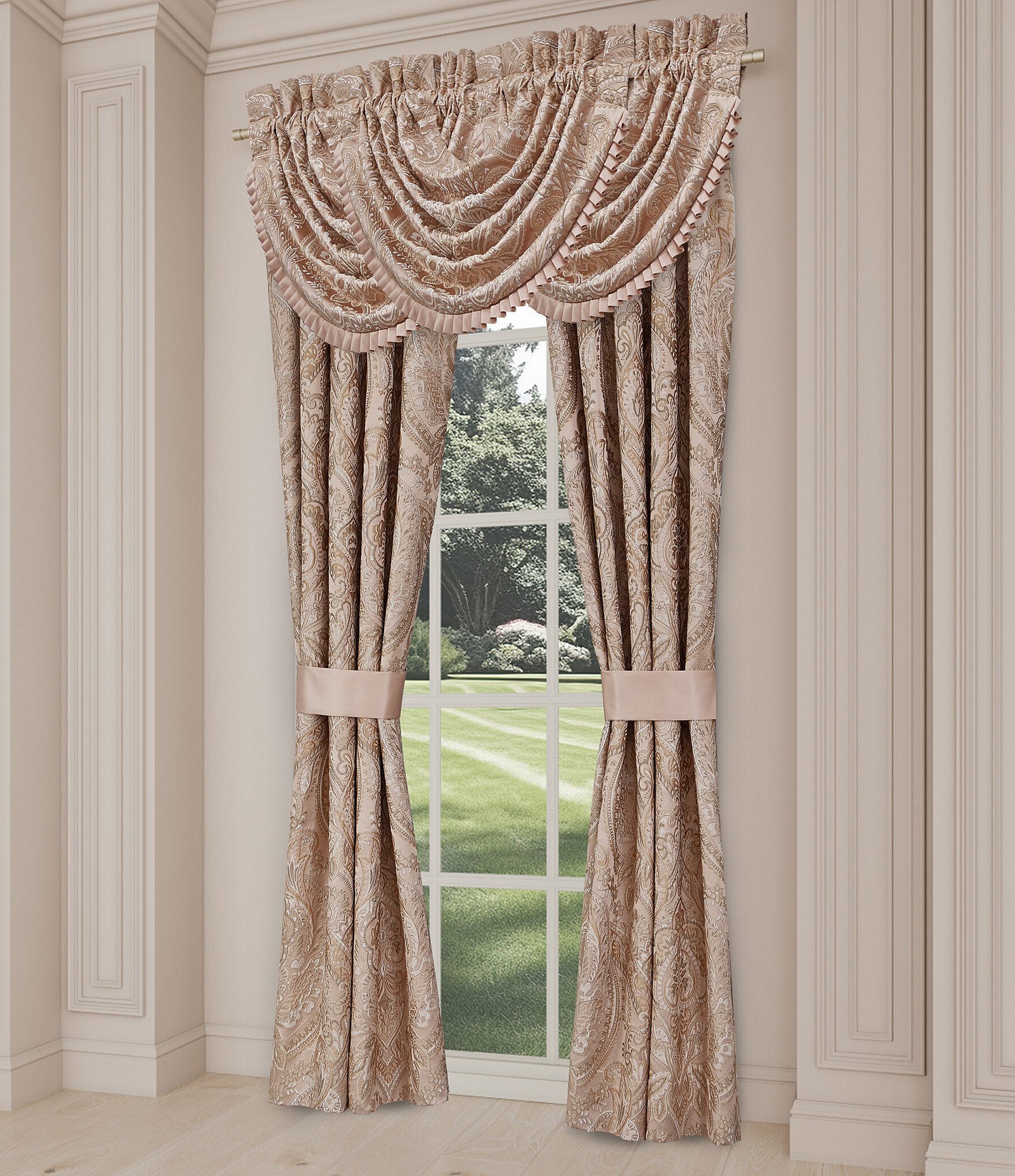 J. Queen New York Fiorello Traditional Framed Damask Window Treatment
