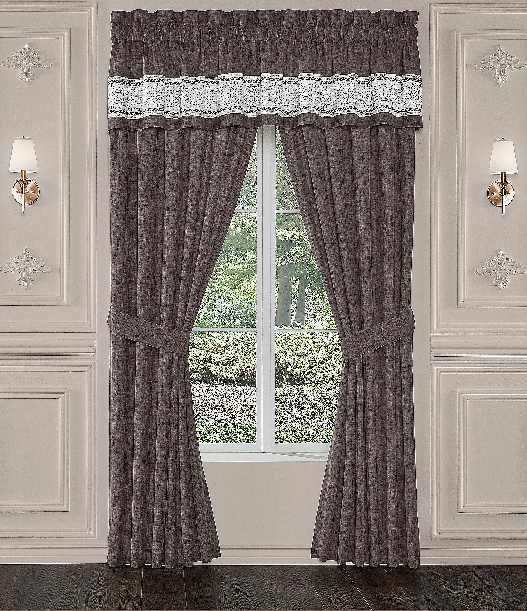J. Queen New York Flint Linen Texture Embroidered Window Valance