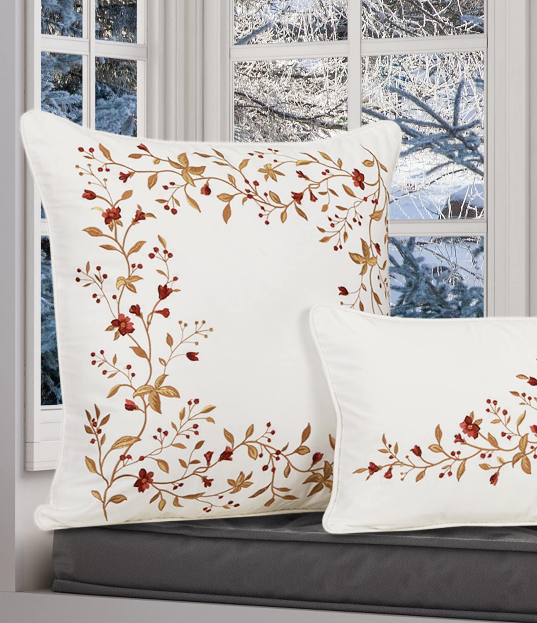 J. Queen New York Holiday Collection Juniper Embroidered 20-Inch Square Pillow