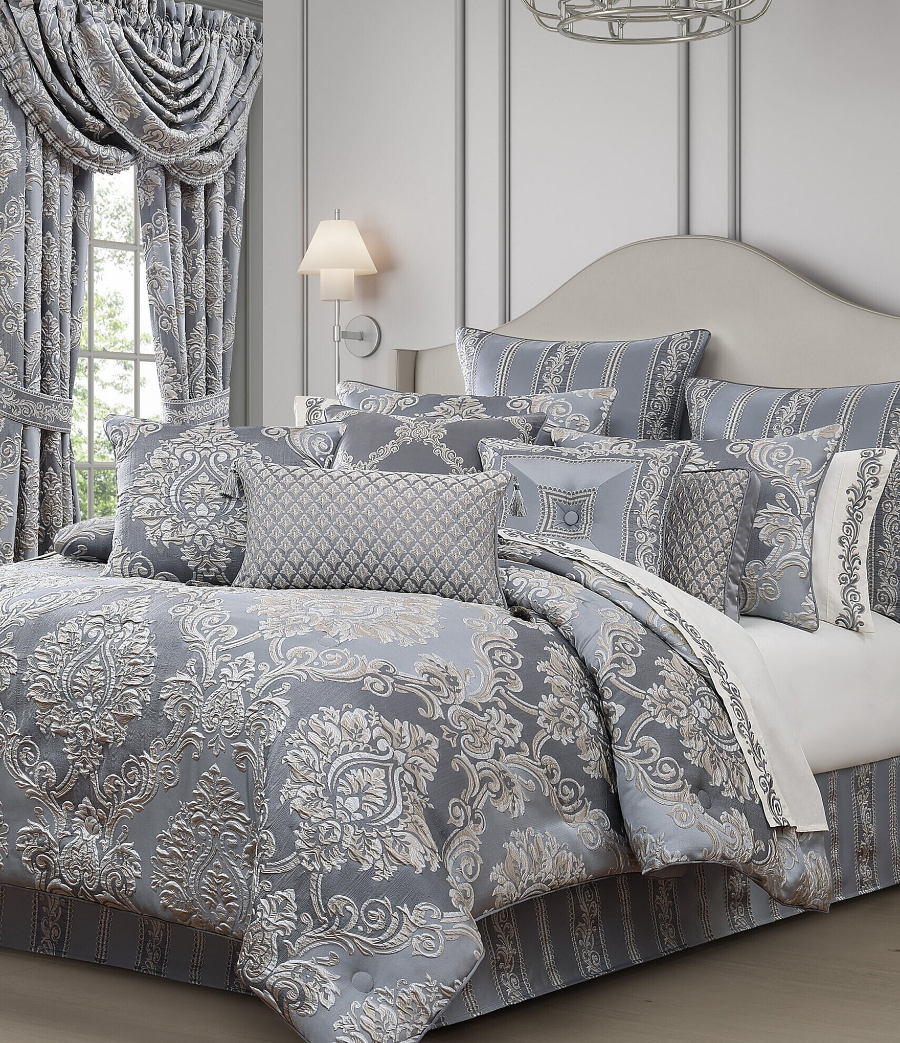 J. Queen New York Krista Tufted-Button Mitered Striped Border Reversible Square Decorative Pillow