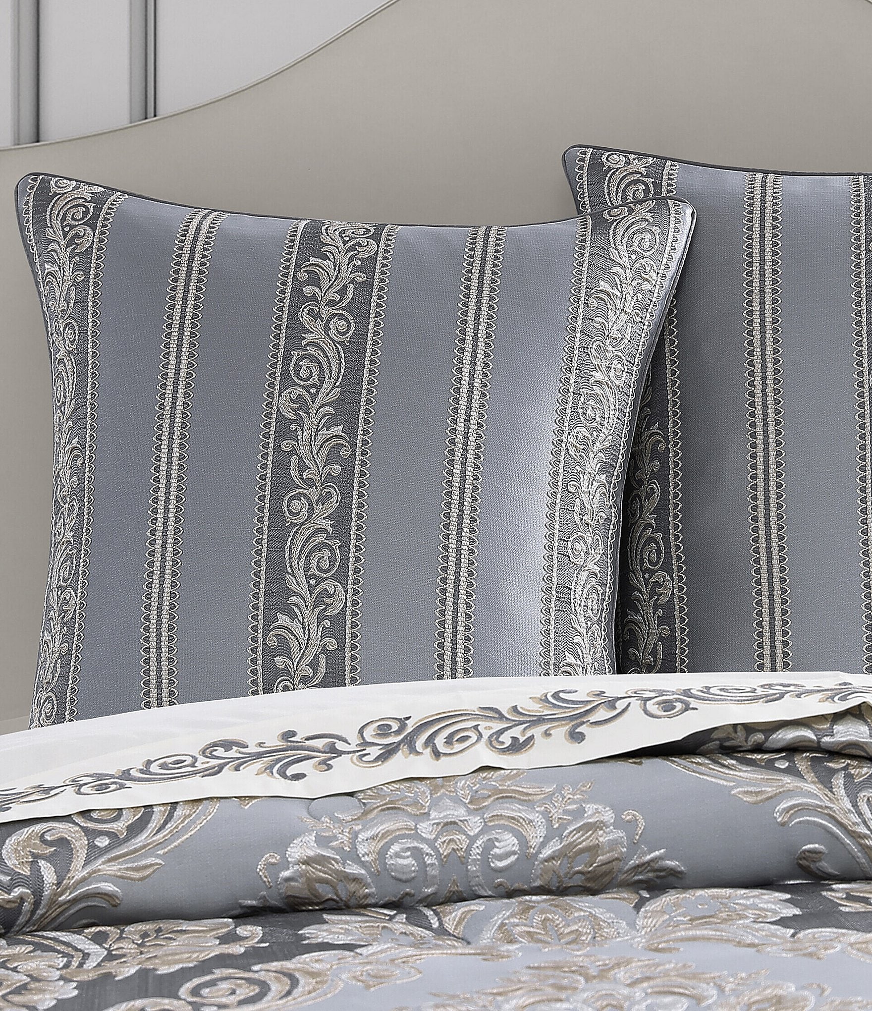 J. Queen New York Krista Woven Damask Striped Reversible Euro Sham