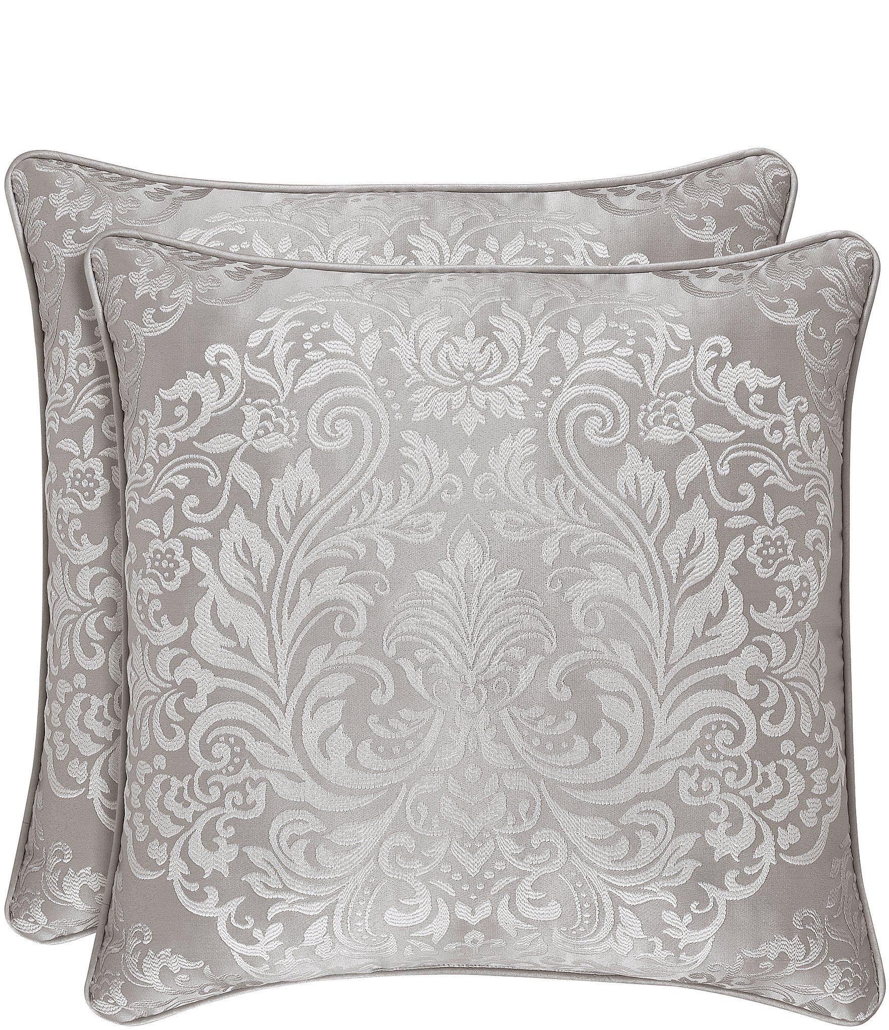 J. Queen New York La Scala Damask Pattern Silver Square Pillow