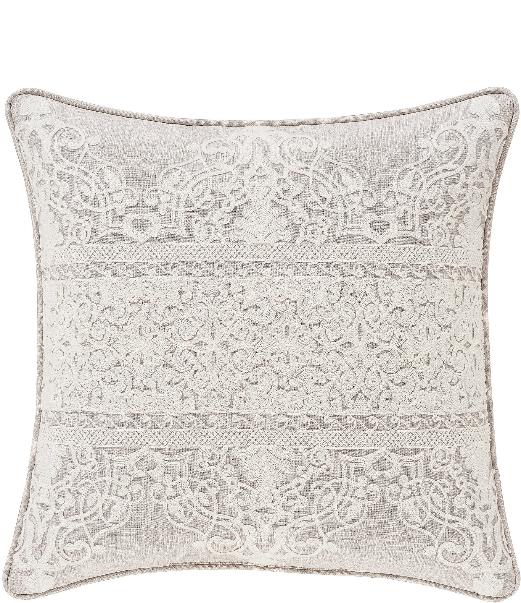 J Queen Sandstone Beige Square Embellished Decorative Throw Pillow 18W x 18L  – Latest Bedding