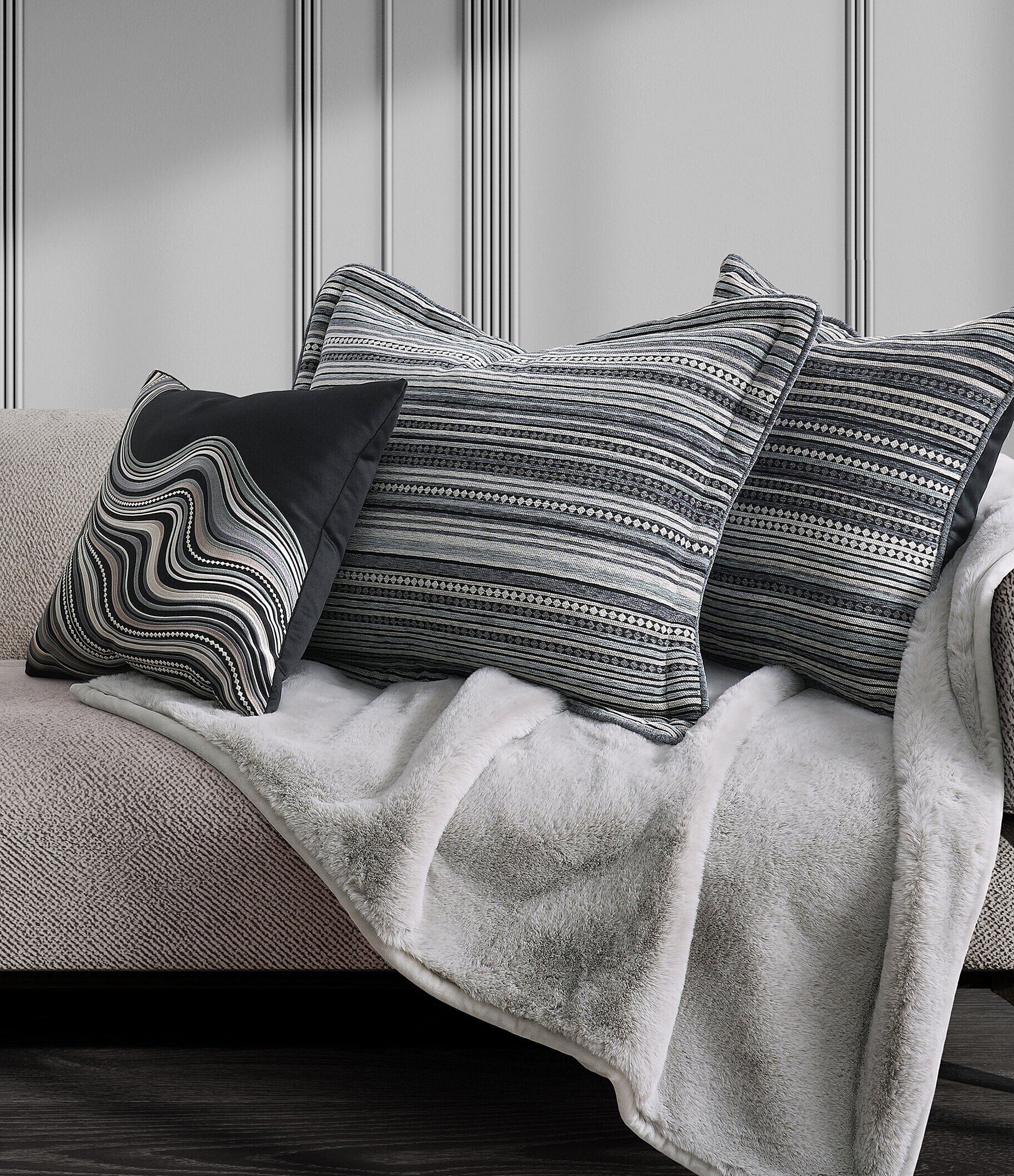 J. Queen New York Parallel Abstract Wave Embroidered Pattern Decorative Square Pillow