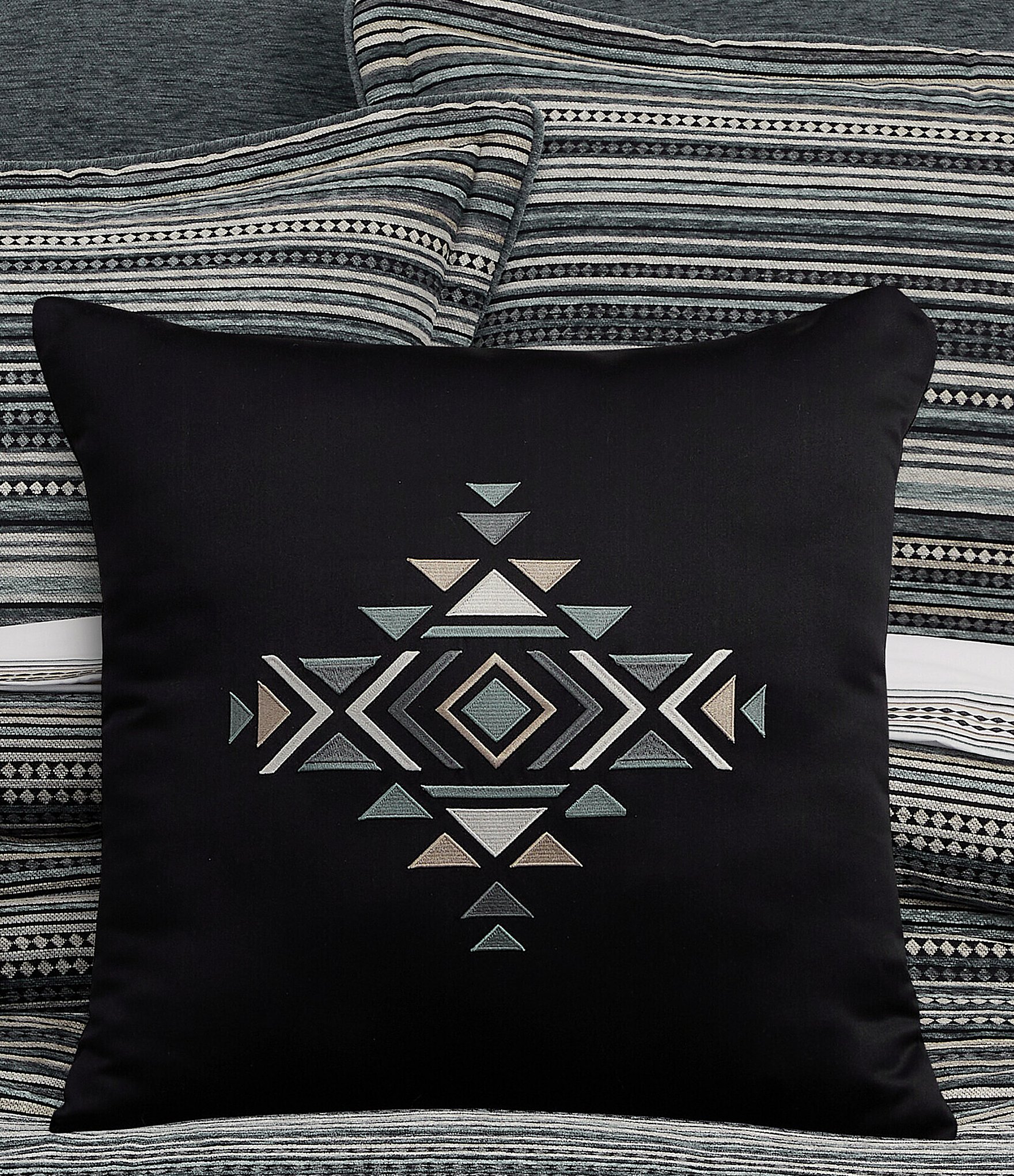 J. Queen New York Parallel Southwestern Print Embellished Decorative Square Pillow