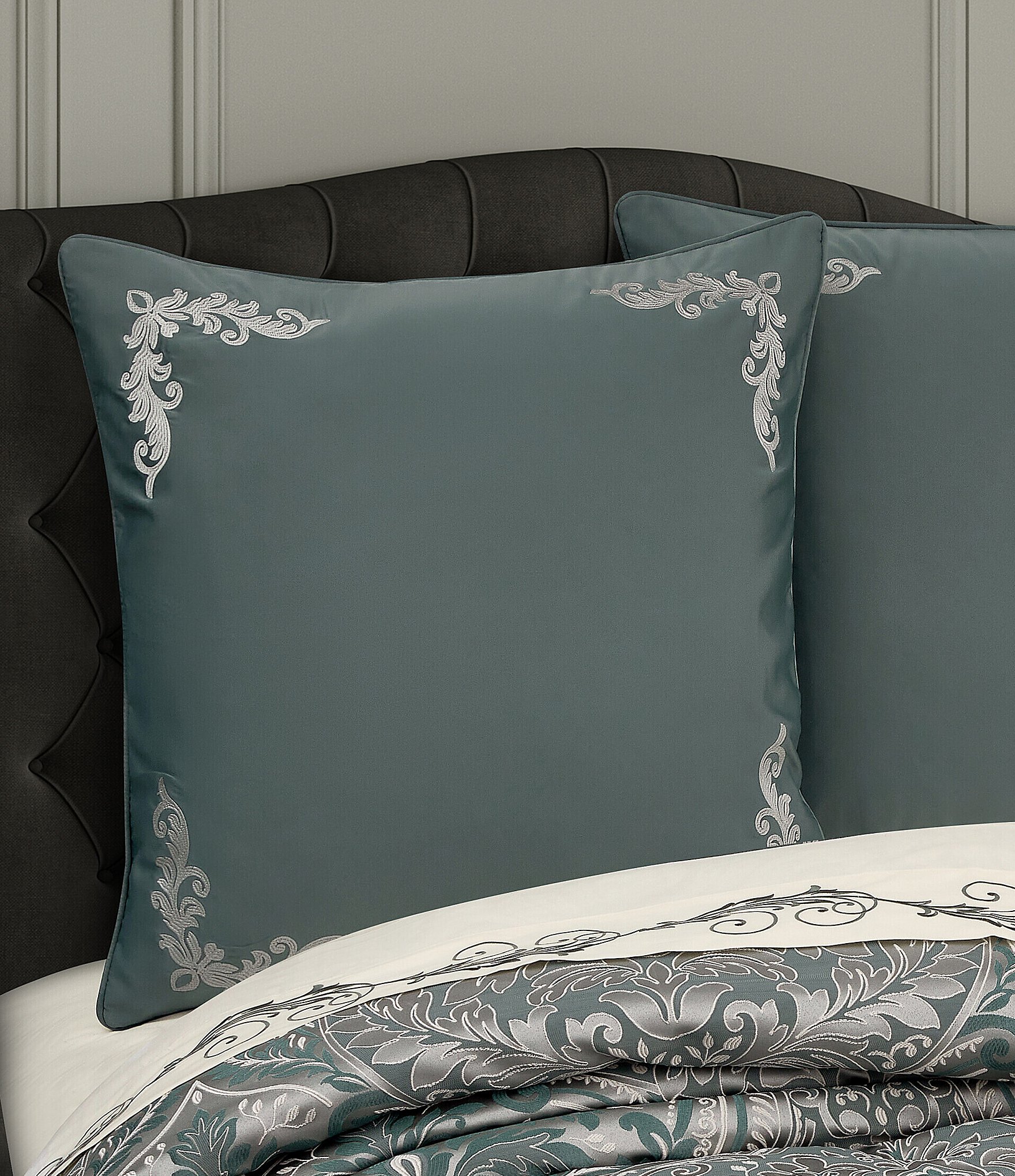 J. Queen New York Renata Woven Scroll Border Design Euro Sham