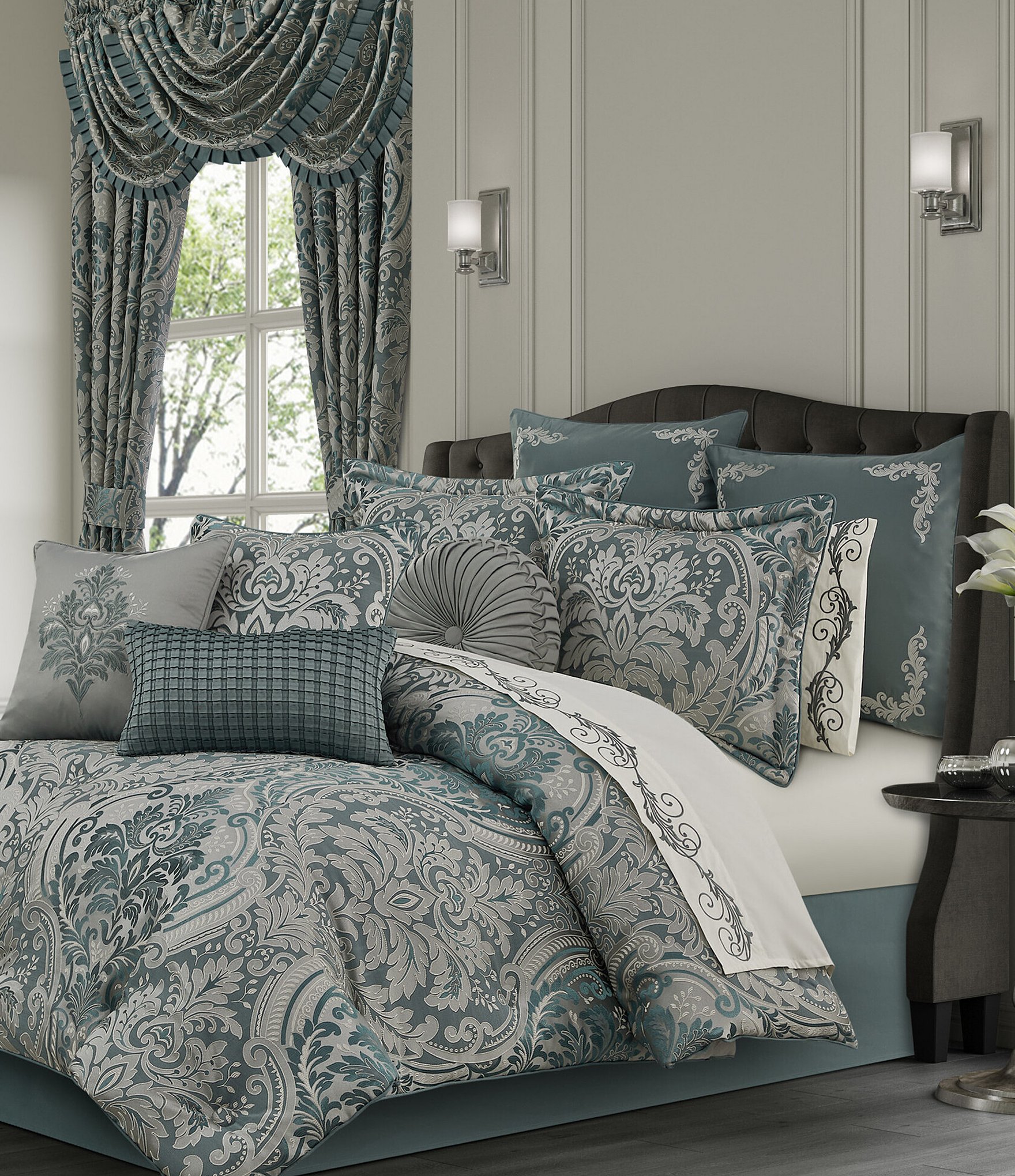 J. Queen New York Renata Woven Scroll Border Design Euro Sham