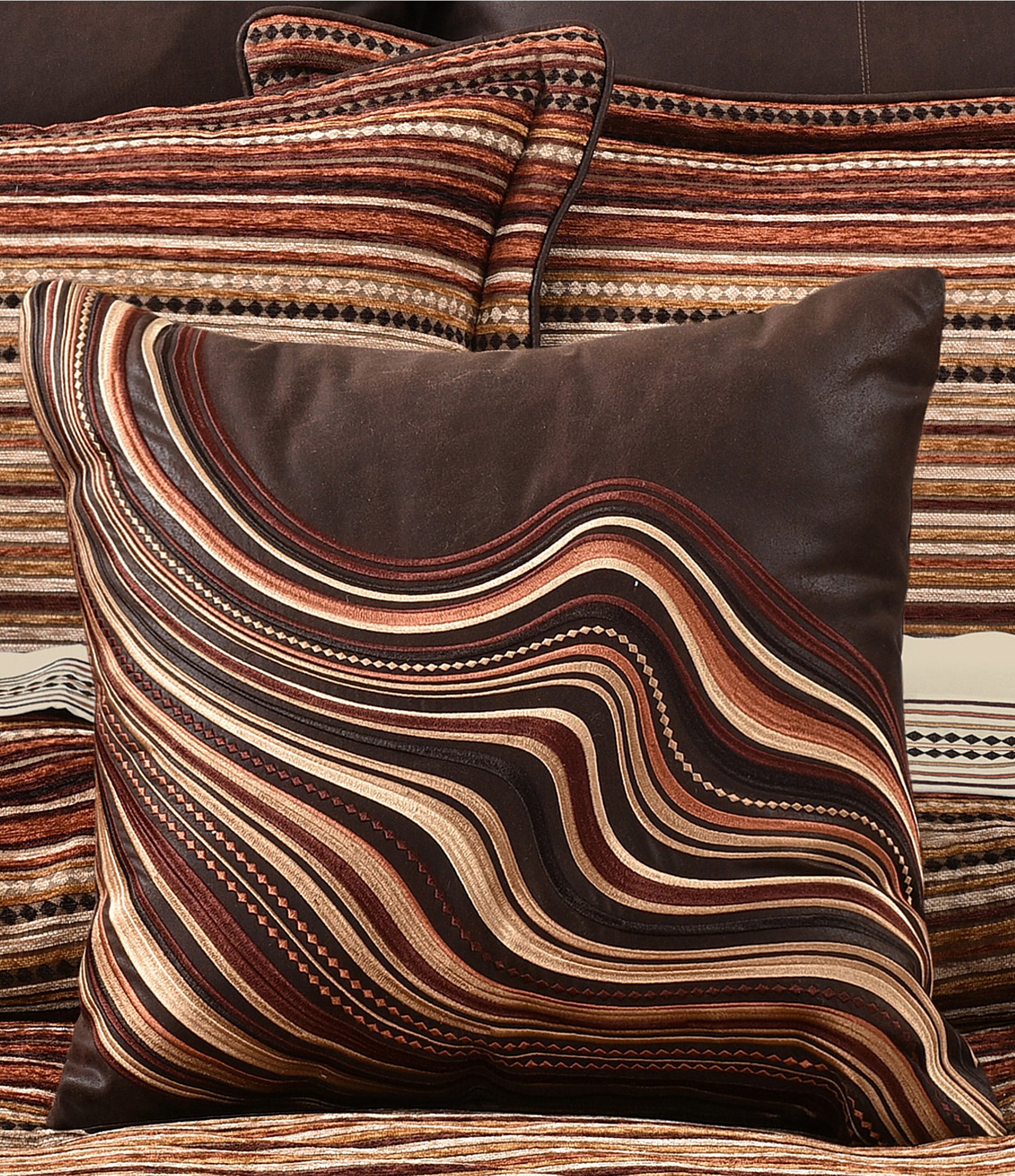 J. Queen New York Sundance Wavy Embroidered Striped Square Embellished Decorative Throw Pillow