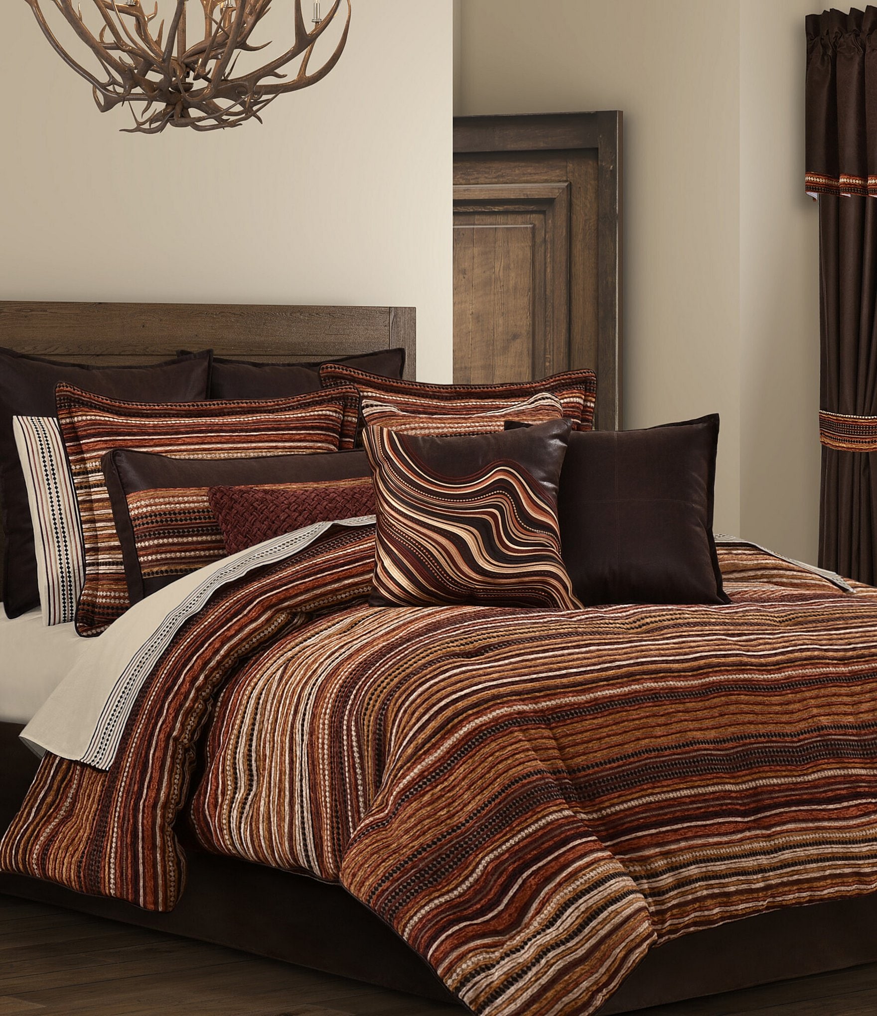 J. Queen New York Sundance Wavy Embroidered Striped Square Embellished Decorative Throw Pillow