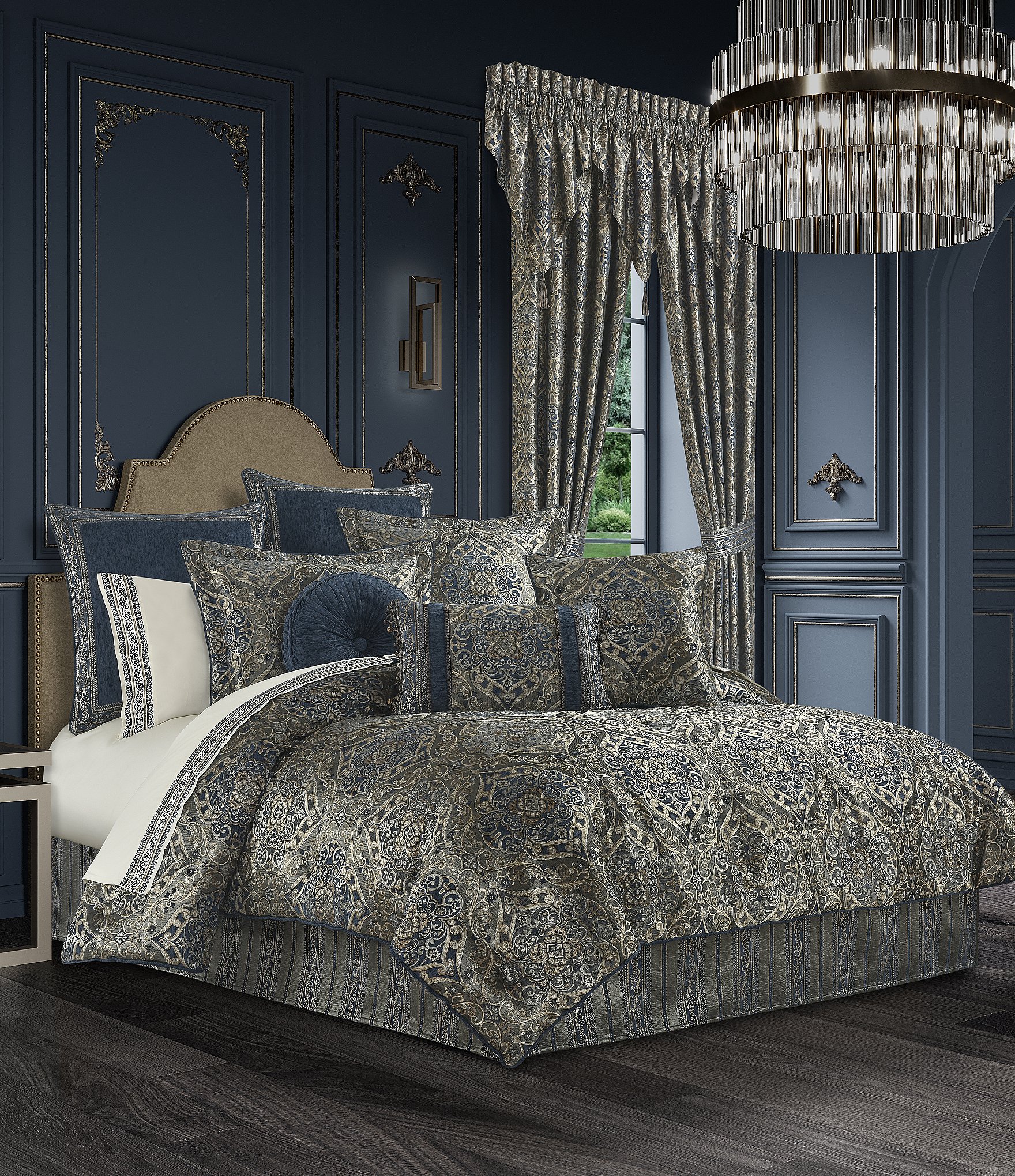 J. Queen New York Weston Blue Bedding Collection Woven Damask Print  Comforter Set
