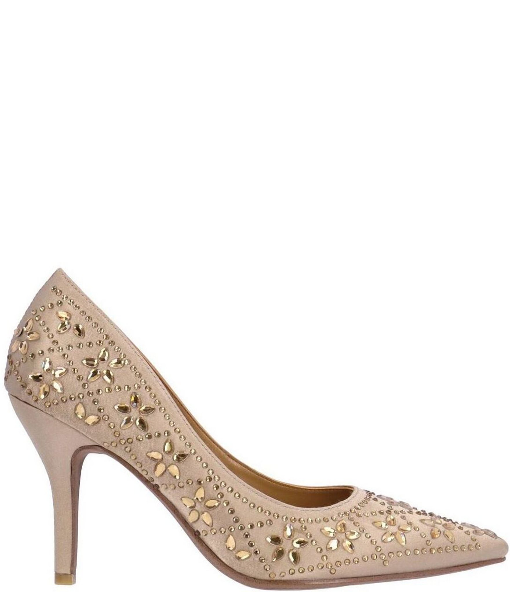 J. Renee Barlow Satin Rhinestone Embellished Flower Pumps