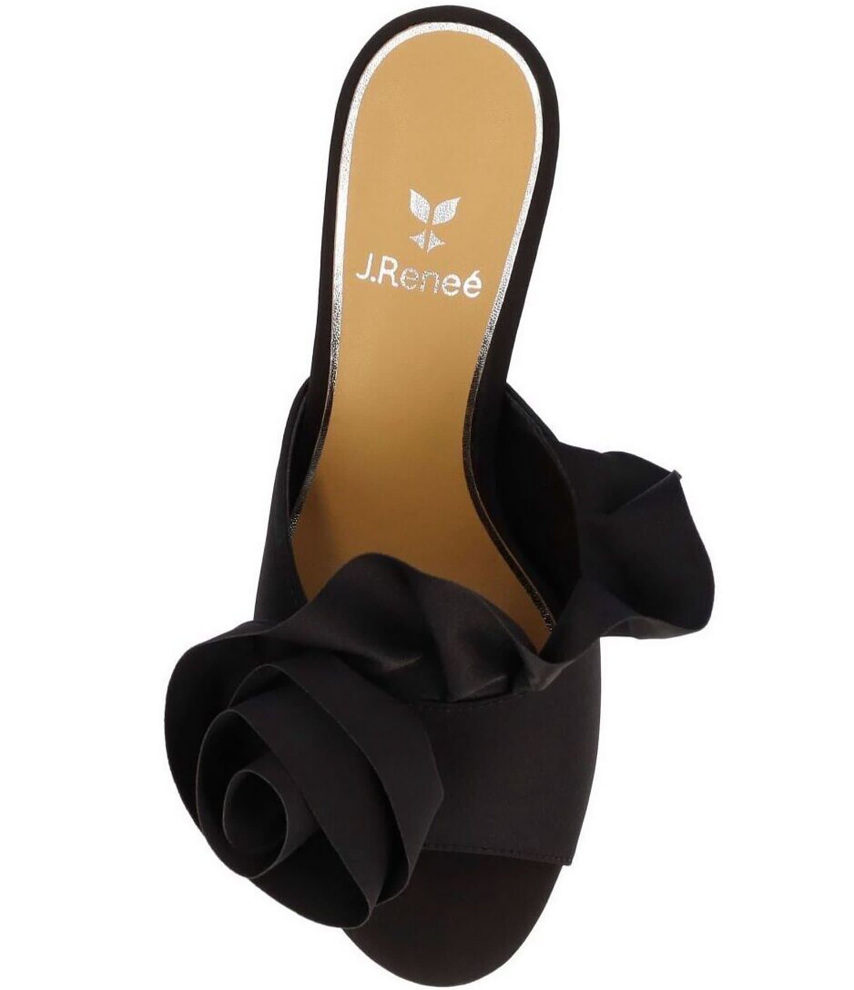 J. Renee Briston Satin Ruffle Flower Ornamented Dress Slide Sandals