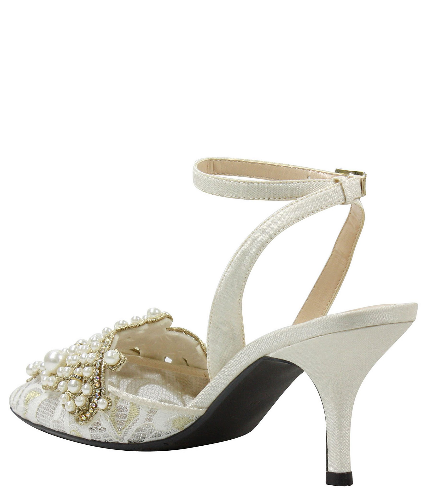 J. Renee Desdemona Floral Mesh and Pearl Applique Ankle Strap Pumps