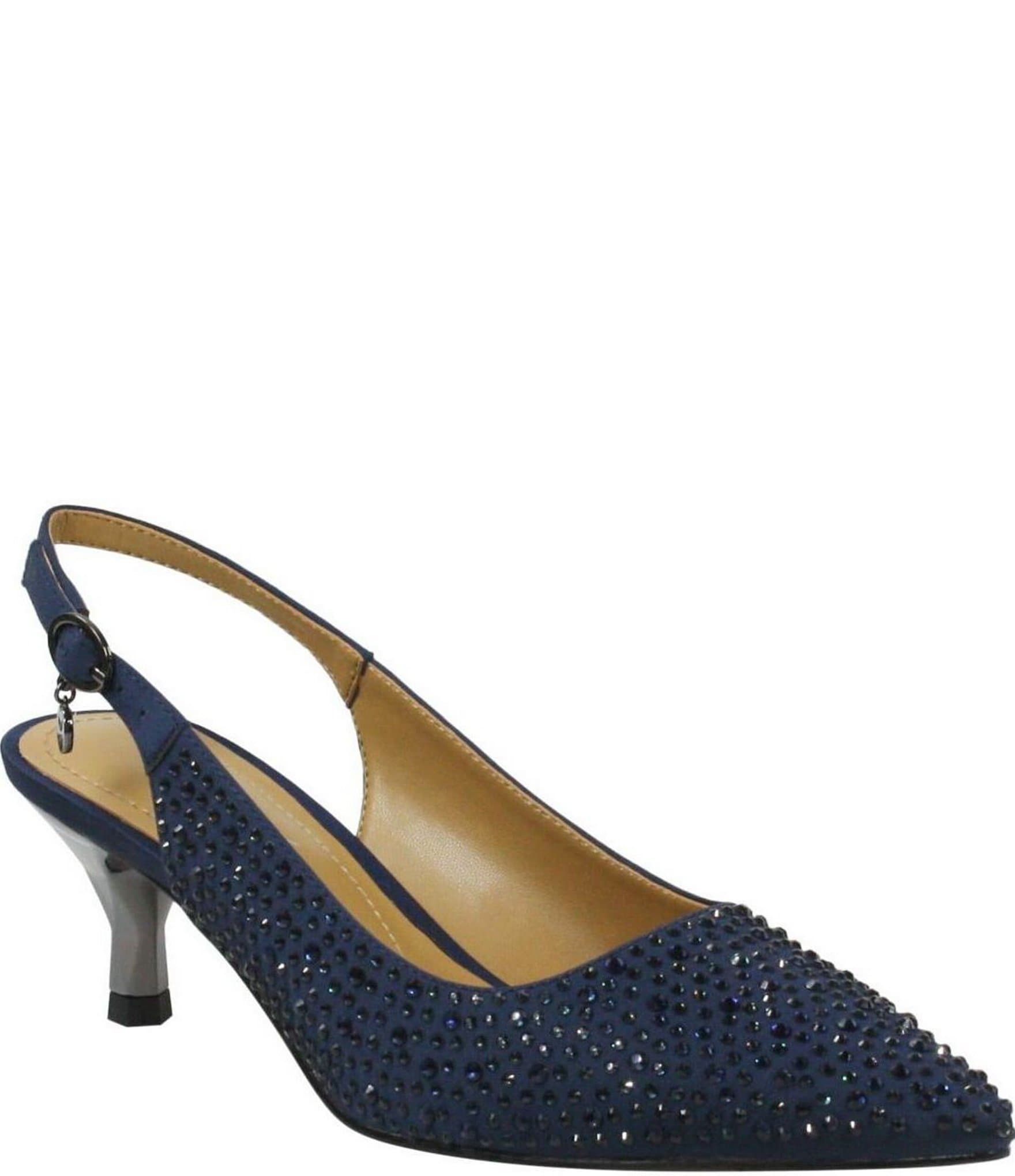 J. Renee Women's Faleece Low Heel Slingback Pumps - Navy Blue Lace & Satin Style, Size 8 Wide