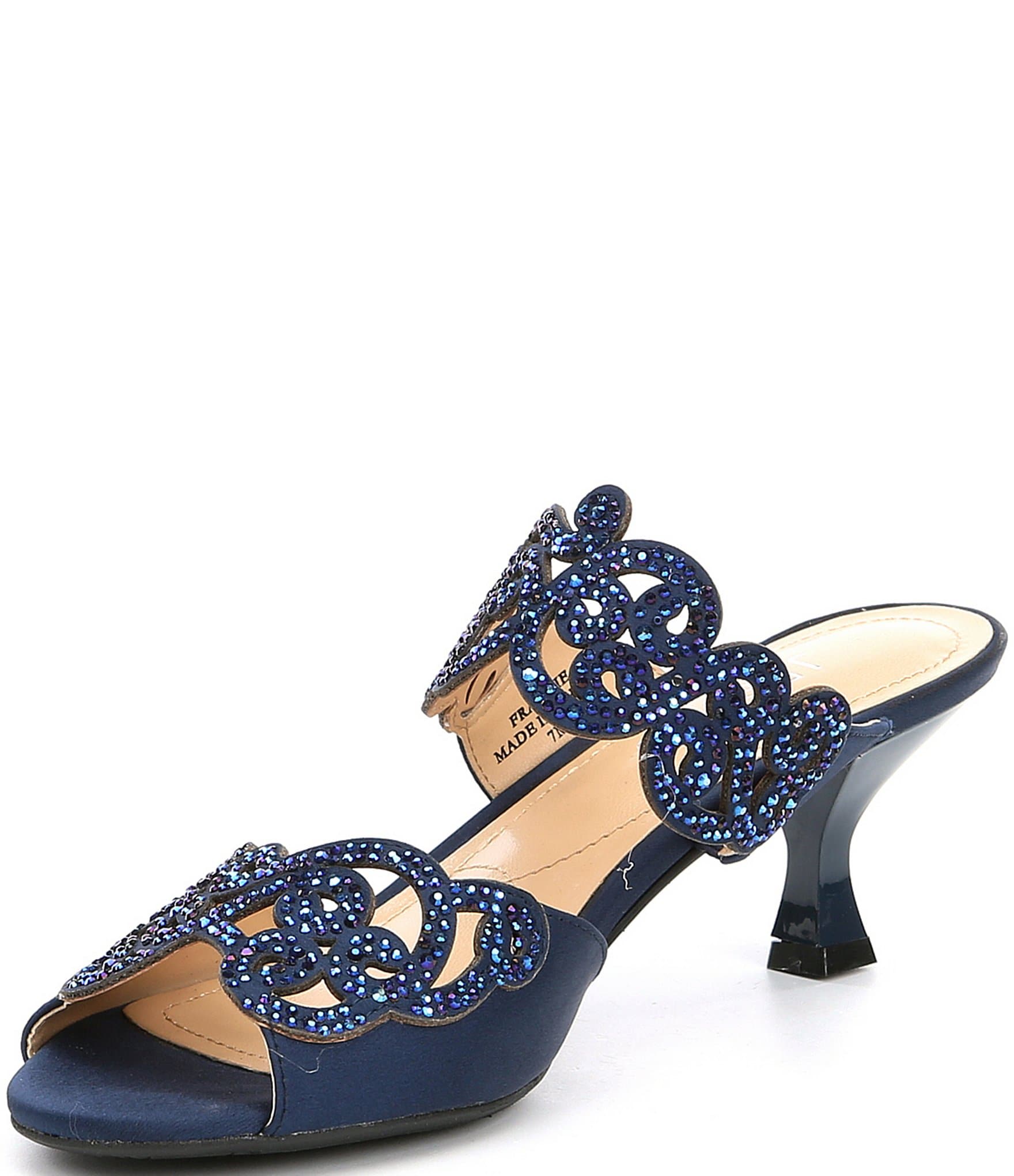 J. Renee Francie Satin Rhinestone Embellished Slide Sandals