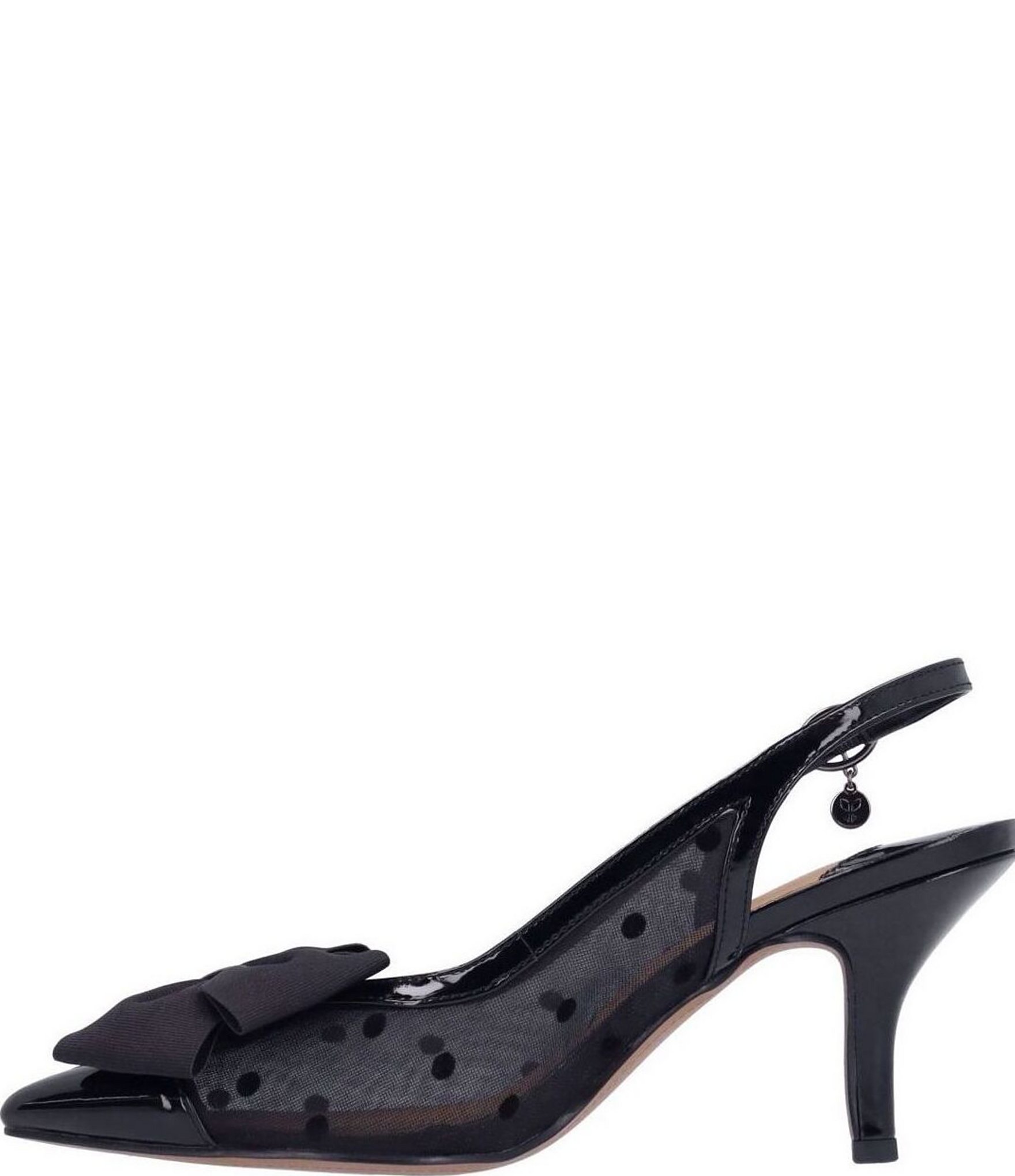 J. Renee Kadence Polka Dot Patent Cap Toe Grosgrain Bow Slingback Pumps