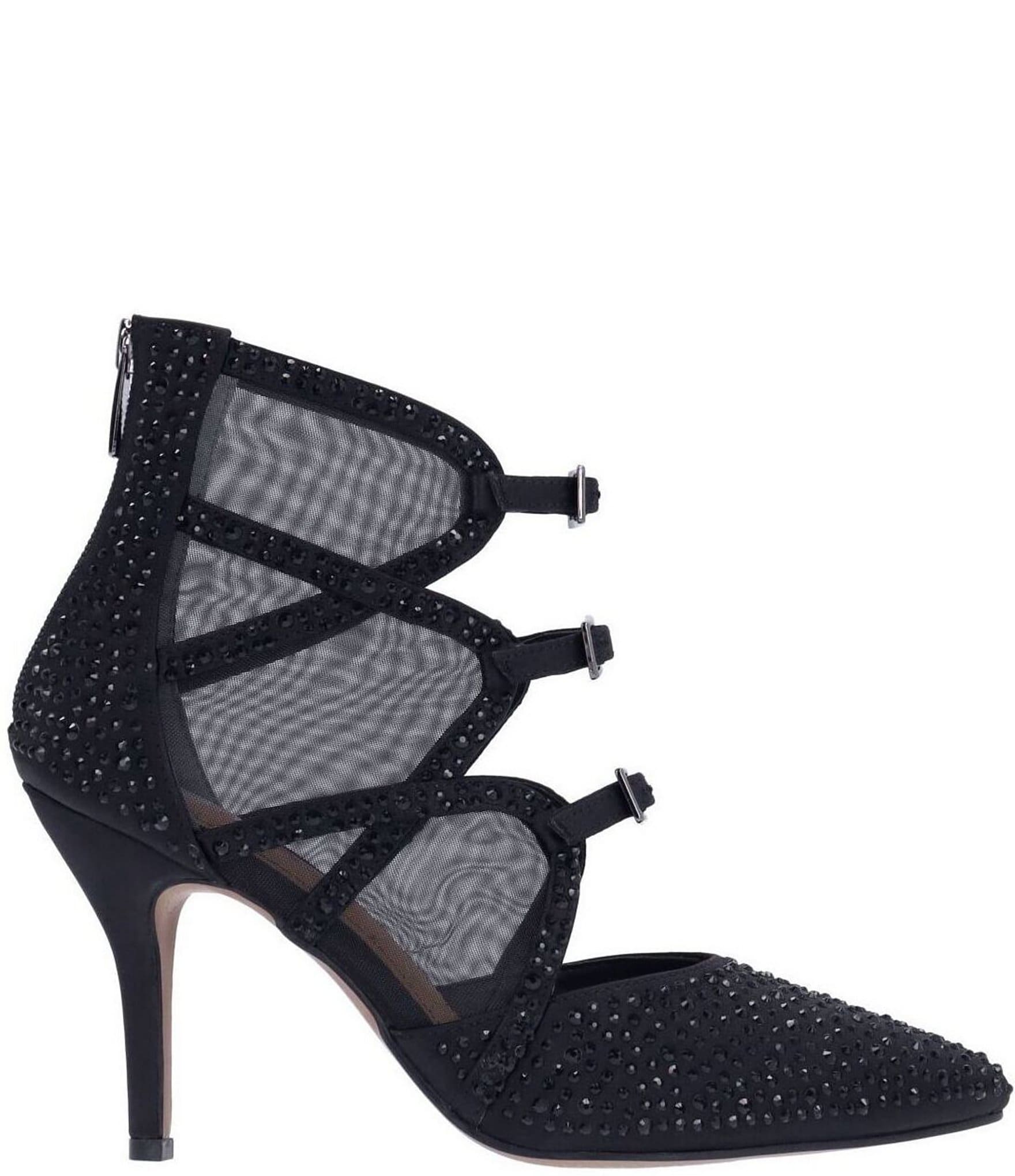 J. Renee Katari Rhinestone Embellished Satin Mesh Shootie Pumps