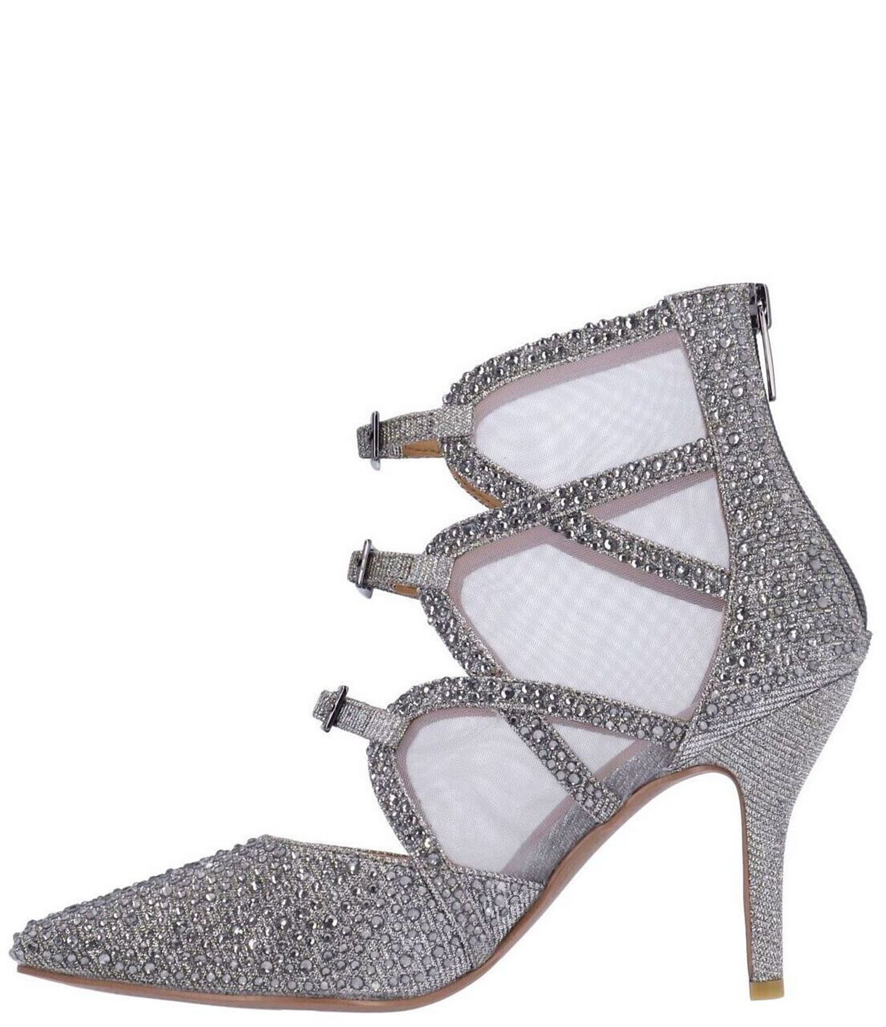 J. Renee Katari Rhinestone Satin and Mesh Shootie Pumps