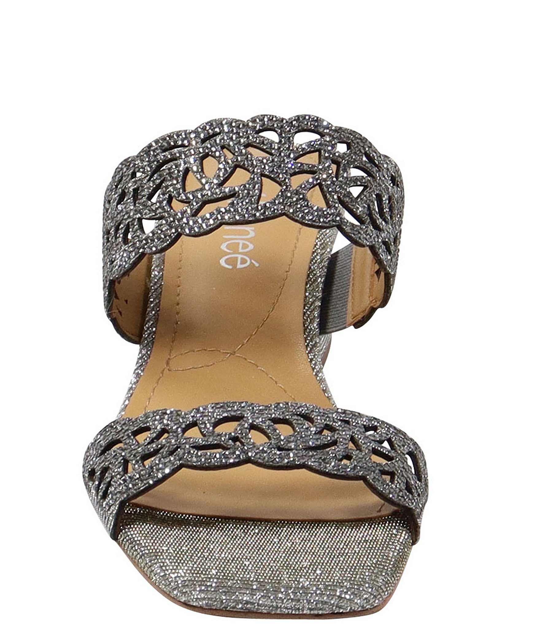 J. Renee Keetana Glitter Fabric Rhinestone Embellished Dress Slide Sandals